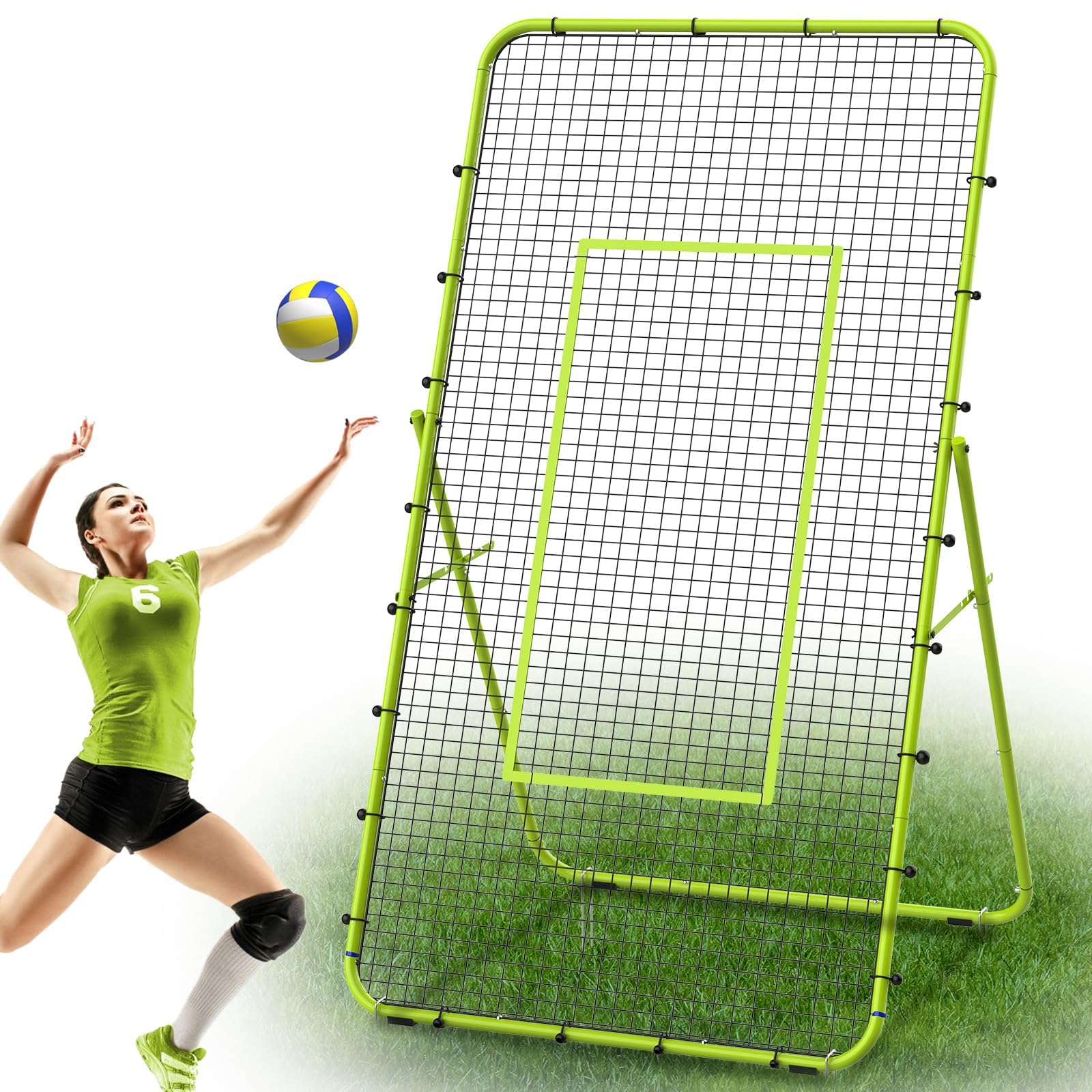 LIANTRAL Volleyball Rebounder Netz, Volleyball-Trainingsgerät mit Schlagzone für Lacrosse Baseball Sportübungen, verstellbares Volleyballnetz für Hinterhof, drinnen und draußen, 2,2 x 1,2 m, Grün