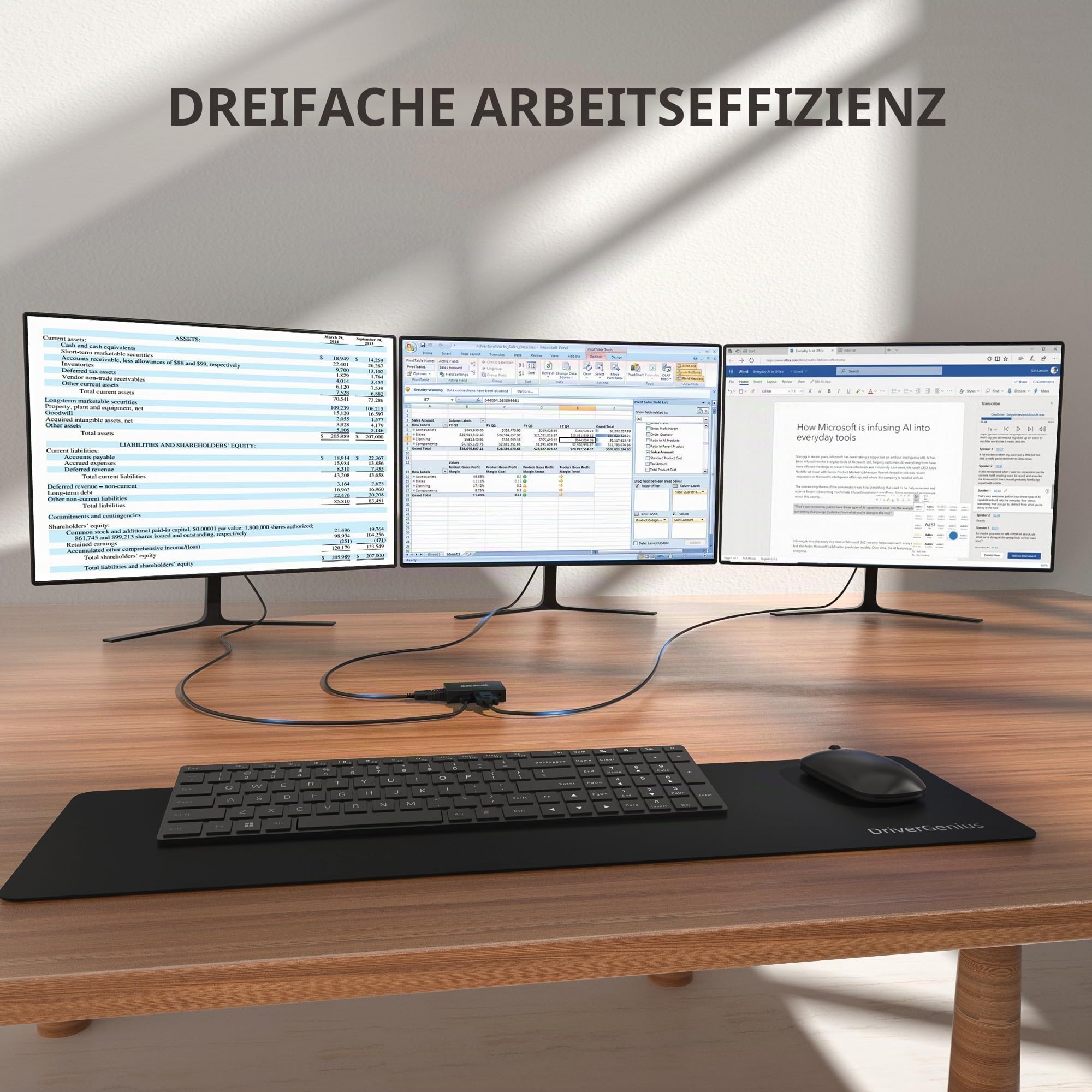 DriverGenius ViewX-Trio USB 3.0 auf HDMI DVI VGA Adapter (DL-3900, 2 Stück) | Externe Mehrbildschirm-Lösung für Windows & macOS, für Büro, Datenanalyse, Grafikdesign und Produktivitätsaufgaben
