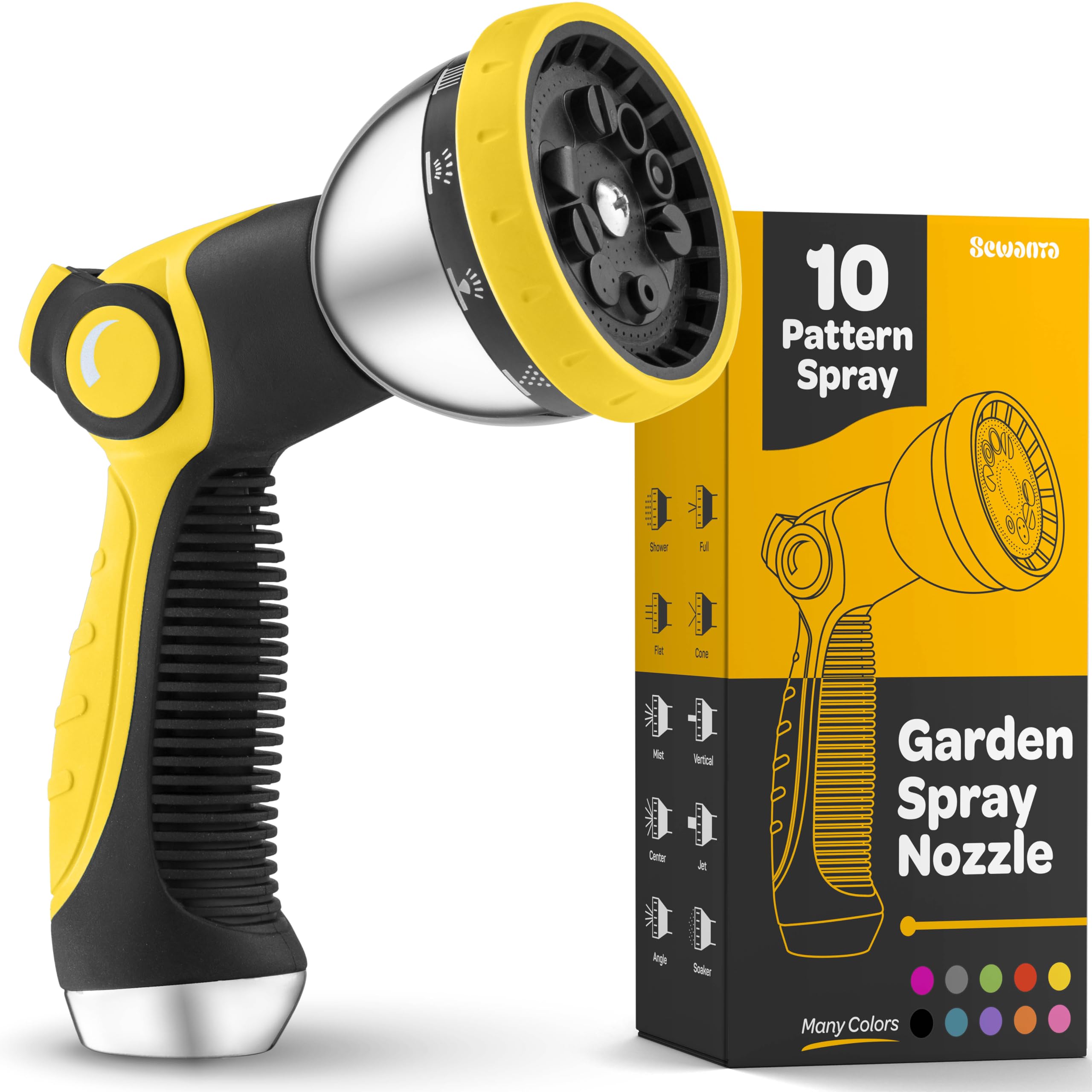Hose Nozzle [Yellow] Heavy Duty hose sprayer With 10 Adjustable Watering Patterns. Thumb Control Design, comfortable ergonomic grip, garden hose nozzle for Watering Plant & Lawns. fun showers/Cleaning