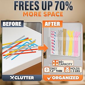 9.5" Large Acrylic Straw Holder for Cabinet Door with Stickers Peel and Stick Straw Holder for Drawer, for Straws, Makeup Brushes, Kitchen Utensils Includes Strong Adhesive Tape for Easy Mounting