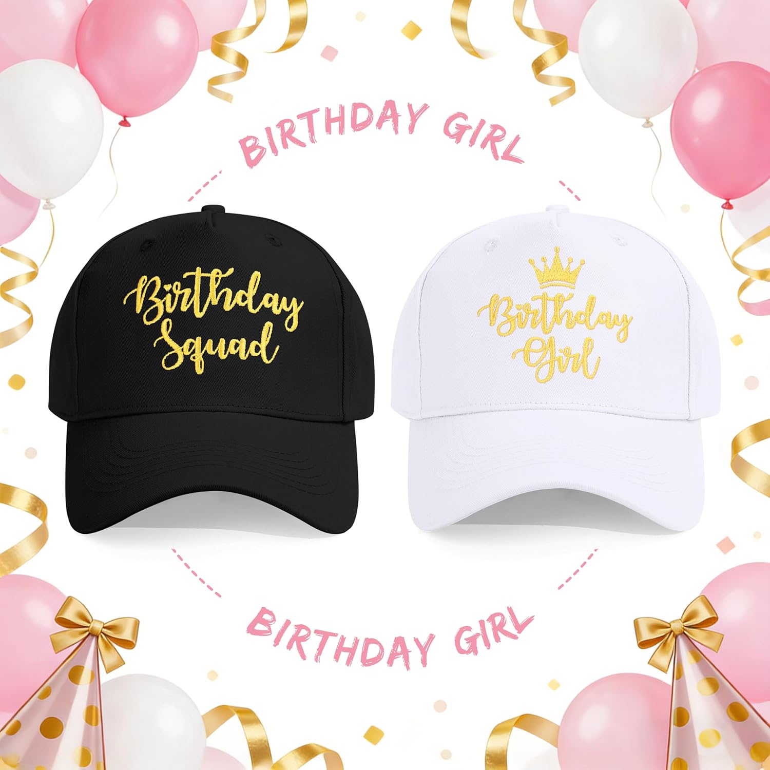Birthday Party Hats Funny Birthday Girl/Queen Squad Embroidery Adjustable Baseball Cap for Women