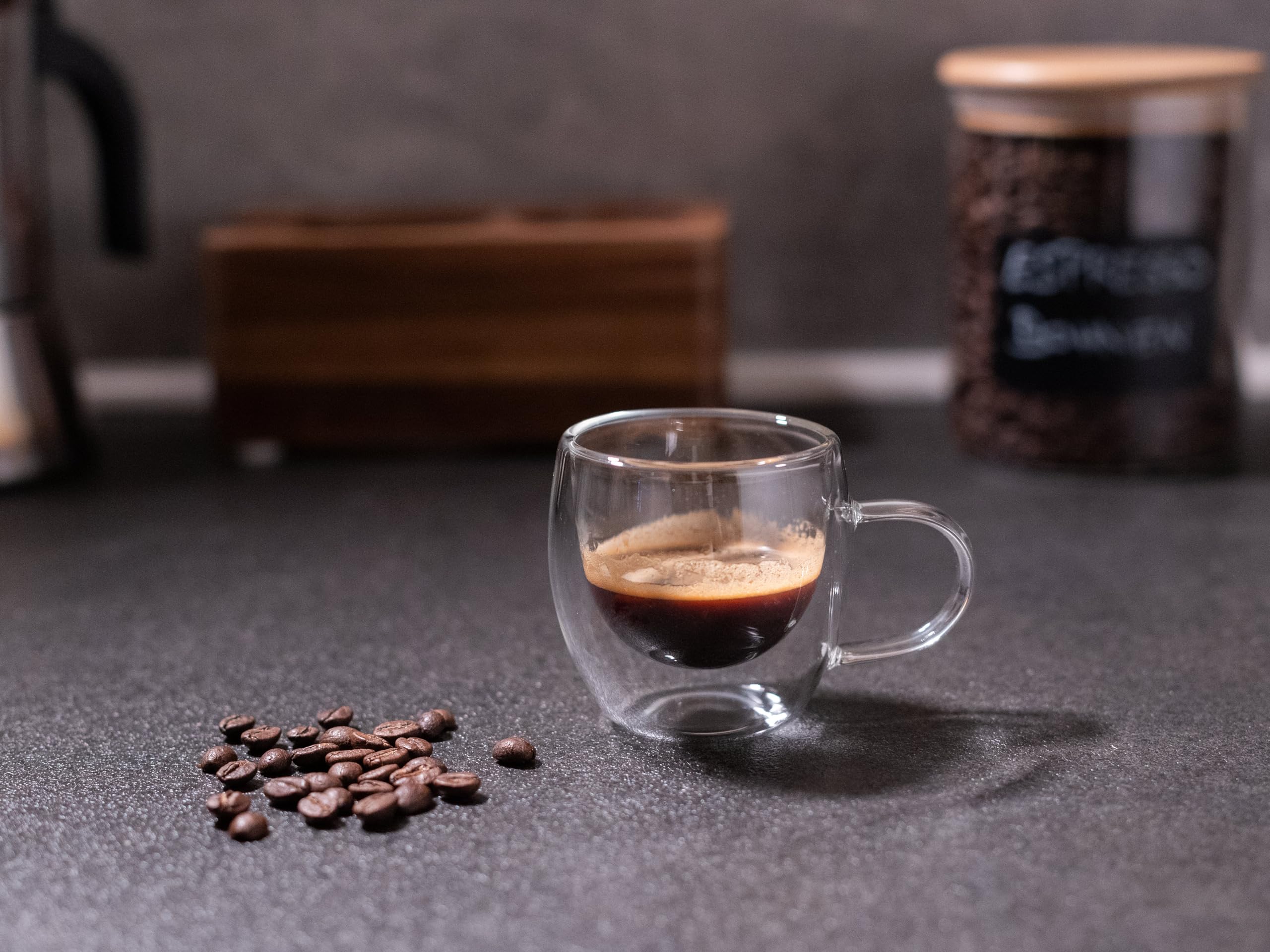 Lemontree Set 4 Tazze Da Caffè In Vetro Borosilicato 80 Ml: Doppia Parete, Lavabili In Lavastoviglie Fino A 180°C, Per Espresso