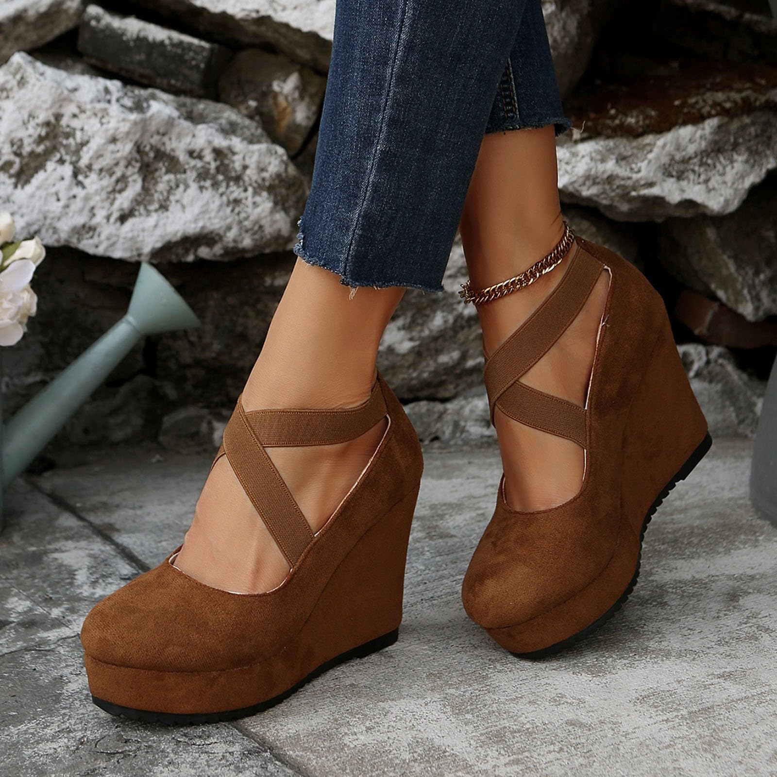 Zapatos sin cordones para mujer, elegantes zapatos casuales para comodidad diaria con diseño sin cordones y tacón para todas las estaciones