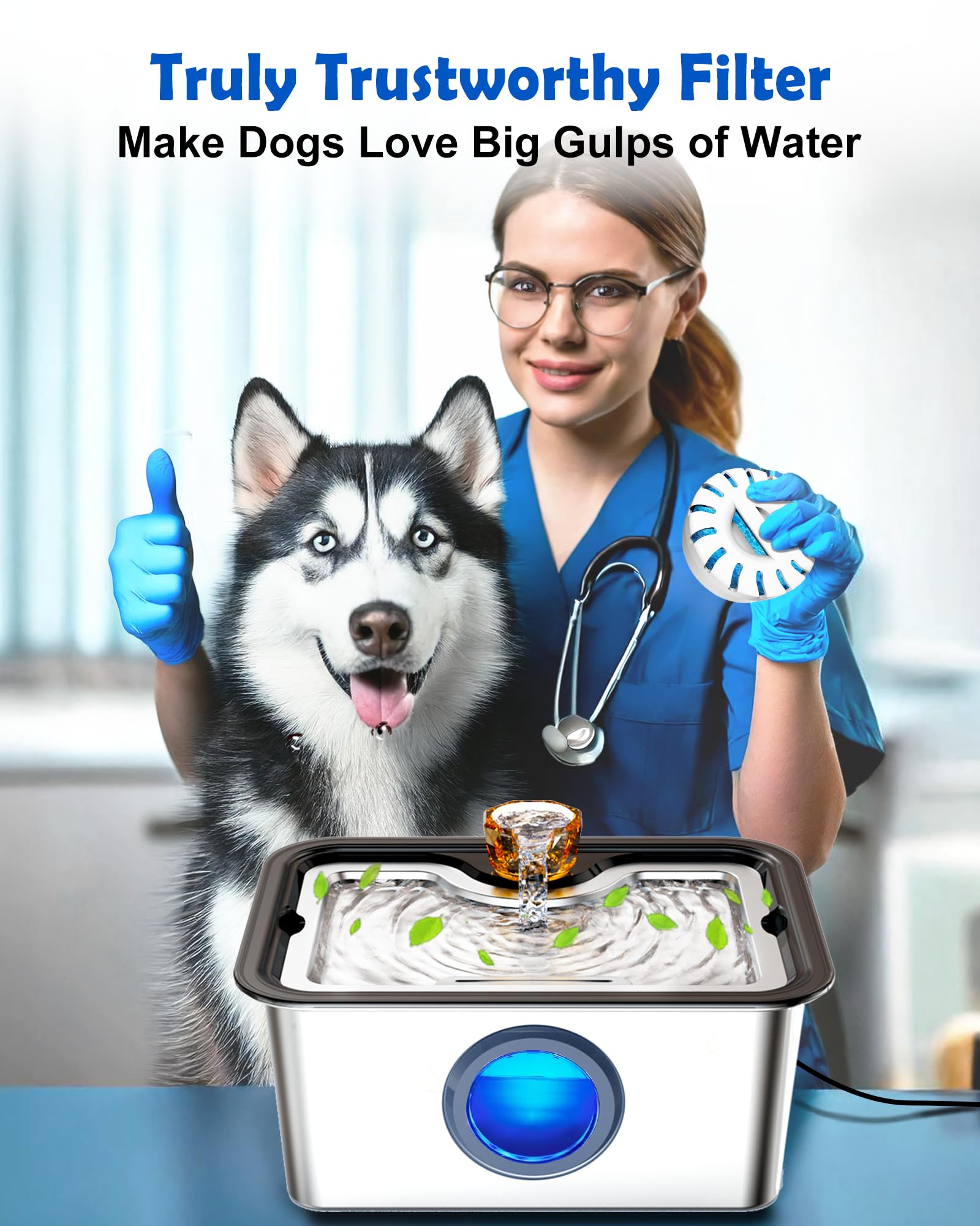 3Gal - Fuente de agua para perros SS304, dispensador grande de ultra purificación para gatos con ventana visual, amplia zona de bebida, filtro de purificación profunda, estructuras de triple cascada,