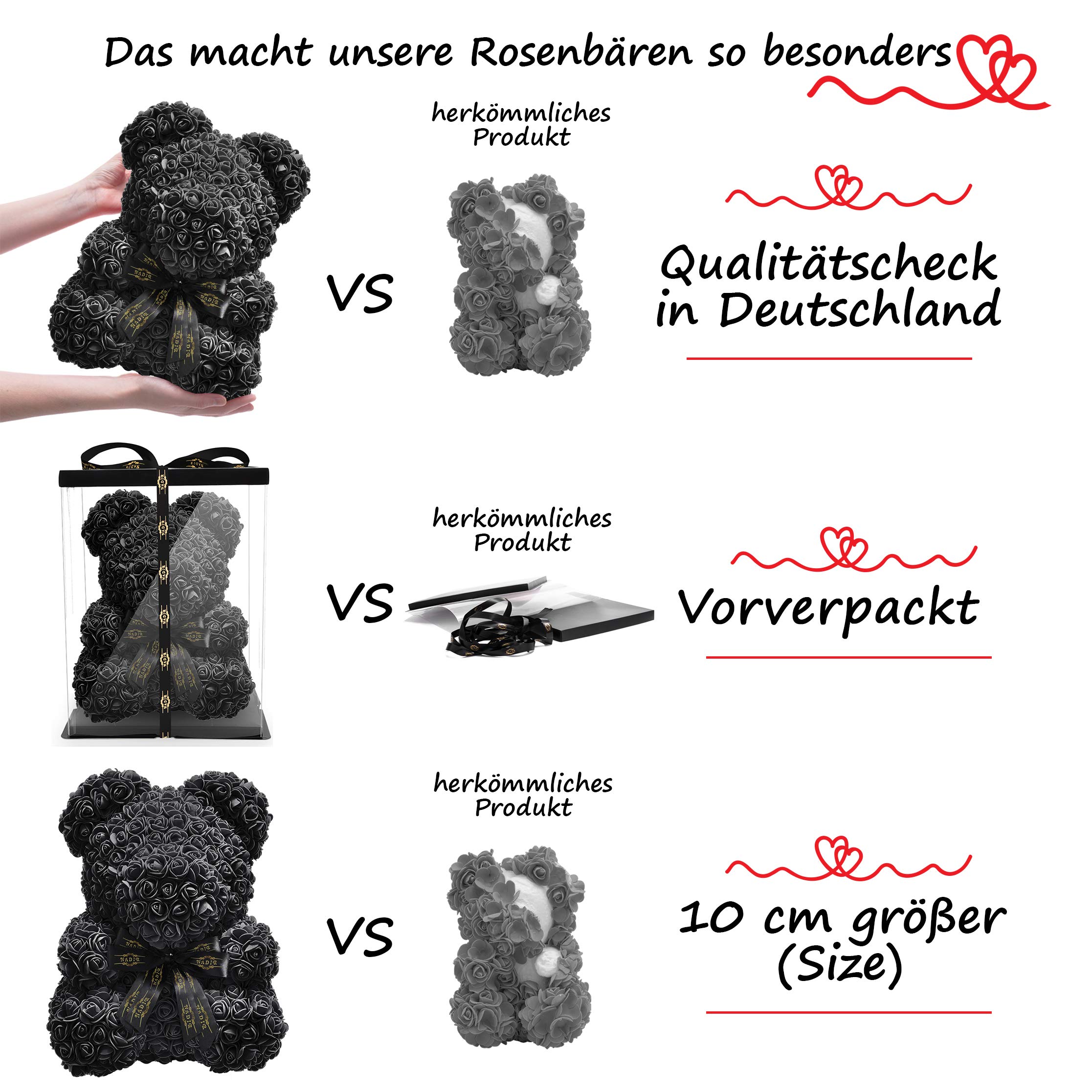NADIR 25 cm 40 cm 70 cm Bloemenbeer Rozenbeer met strik/inclusief voorverpakte geschenkdoos/Valentijnsdag Moederdag verjaardag jubileum Infinity Rosebear Beer van rozen Teddybeer Bloemenbeer