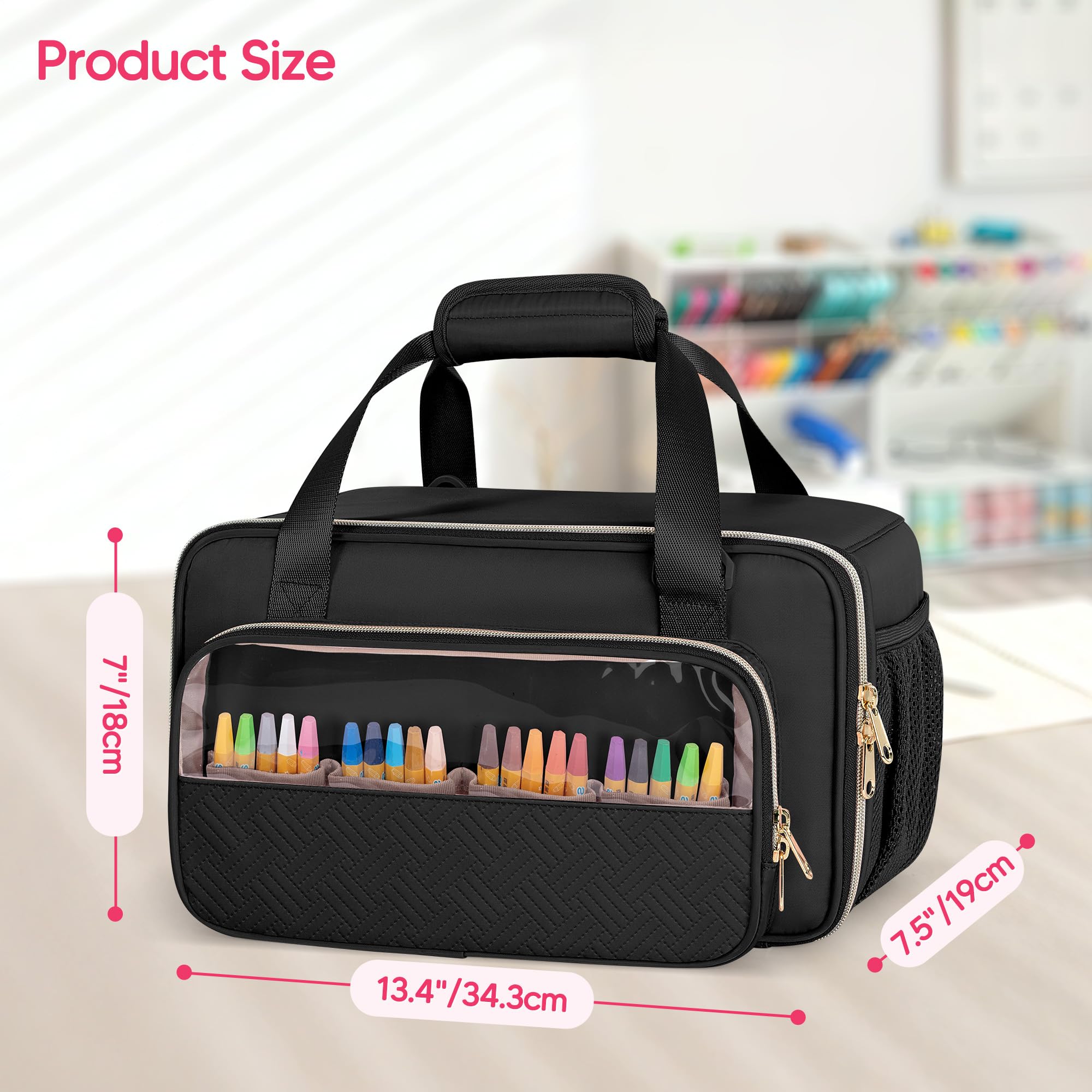 Étui de Rangement pour Marqueurs Pouvant Contenir Jusqu'à 216 Marqueurs, Sac de Rangement pour Marqueurs de Voyage, Sac de Rangement Portable avec Bandoulière, Noir