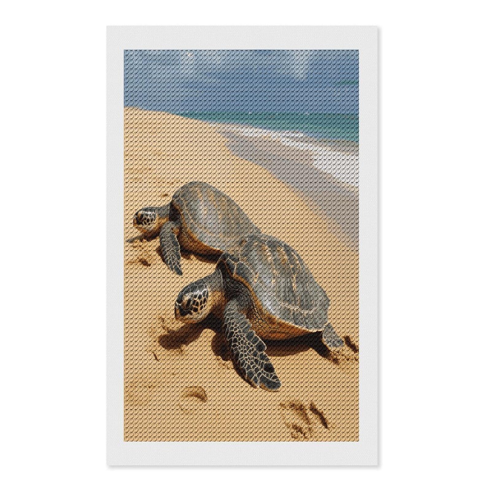 FekiLoot Turtles on The Beach Diamond Art Kits for Adults Diamond Painting Kits for Beginners DIY Diamond Art Kits Round Full Drill Diamond Dot Gem Painting for Home Wall Decor Gift 12"x20"