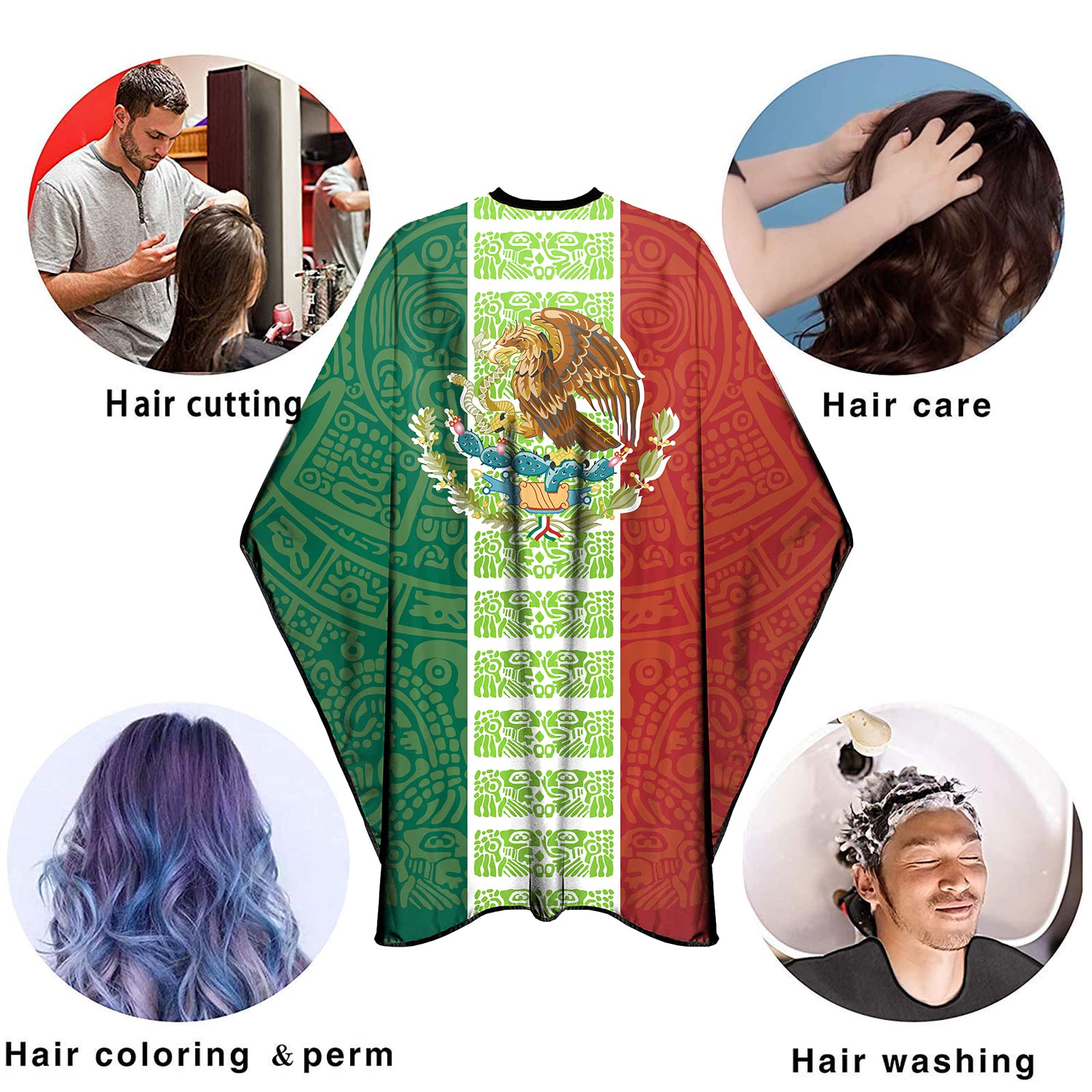 Capas de peluquero para hombres, capas de corte de pelo, capas de estilista con broches impermeables, capa de peluquería profesional grande, 63 x 56 pulgadas (bandera de México), Mexico Flag 6