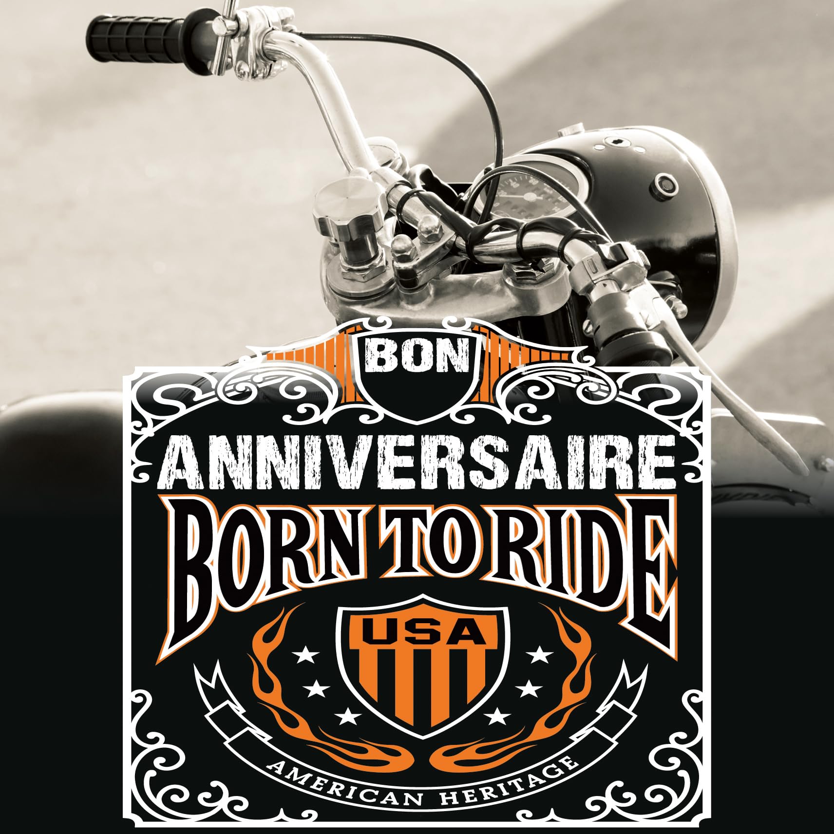IETSCPMD19410 BORN TO RIDE USA American Heritage Card for Biker Rider Retro Vintage Mechanical Biker Rider with White Envelope Size 15 x 15 cm Made in France