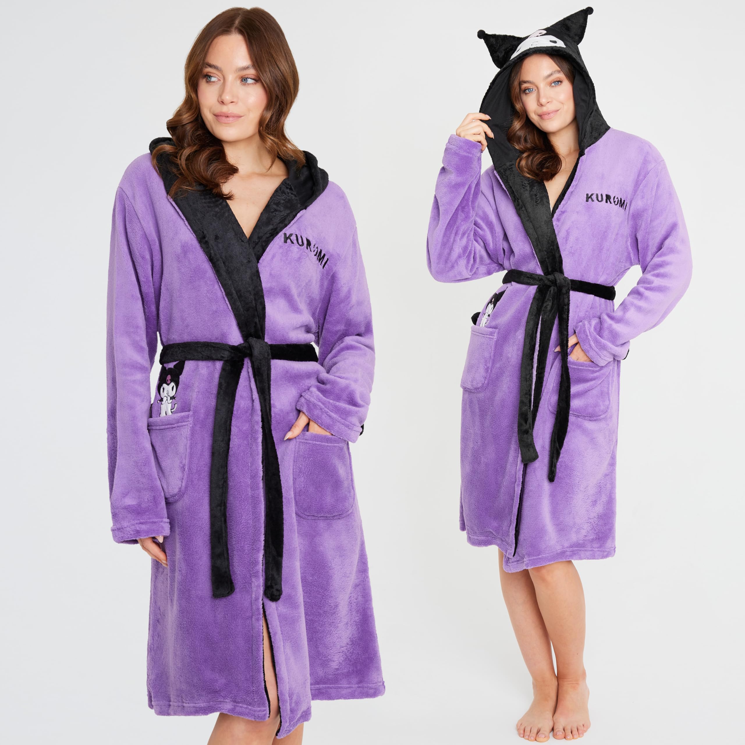 Hello Kitty Sanrio Bata de Casa Mujer Invierno, Kuromi Cinnamoroll Albornoz Capucha Bolsillos Cintura con Lazo, Regalos de Anime