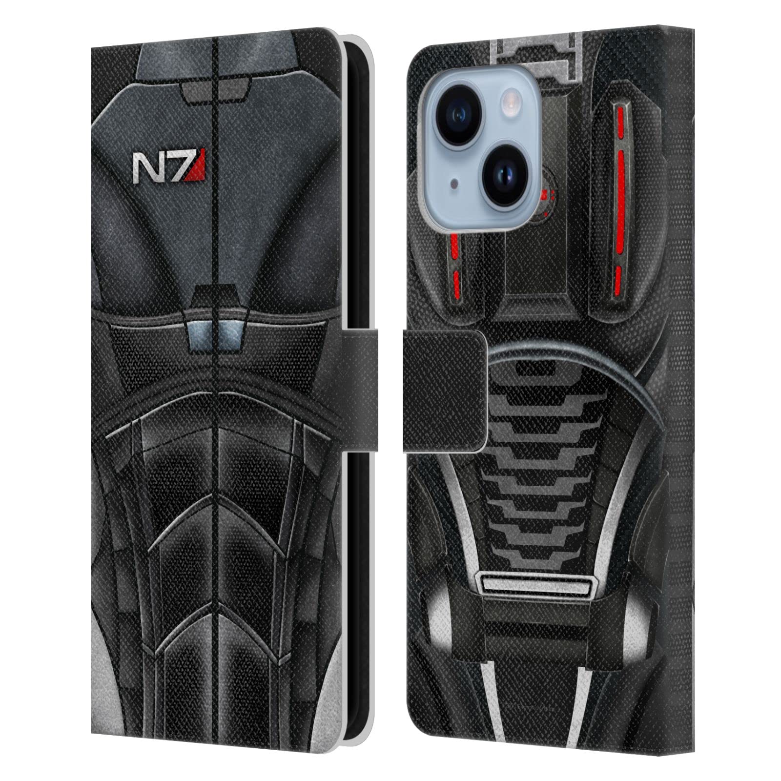 Étui portefeuille iPhone 14 Plus contre les rayures style Mass Effect N7