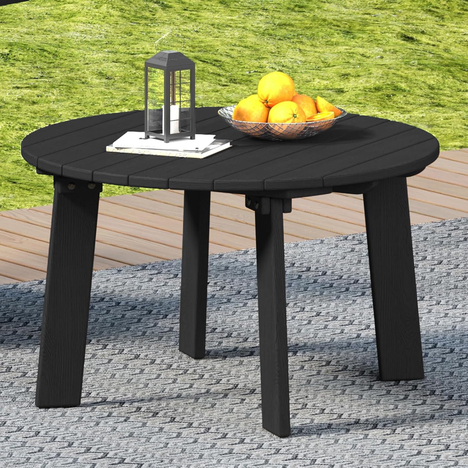 Outdoor Round Coffee Table, Adirondack Patio Coffee Table, Outdoor Large Side Table for Balcony Lawn (Black)