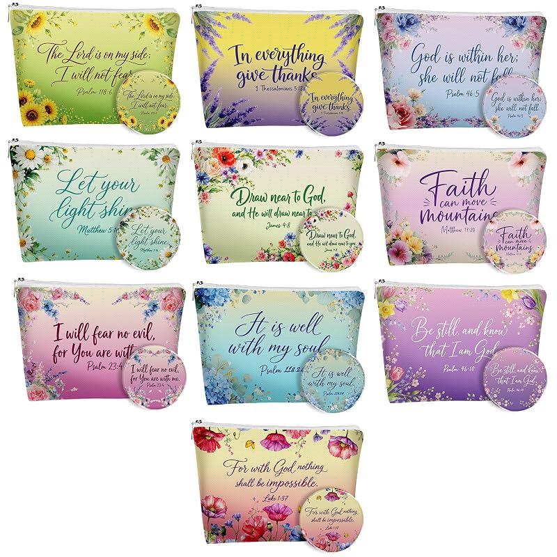 twinklemon Conjunto com 10 nécessaires de maquiagem em lona e 10 espelhos compactos mini