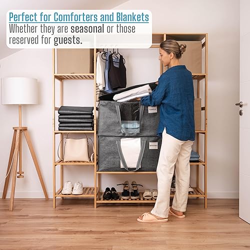 Miniatura 4 de VENO Paquete de 8 bolsas de mudanza, bolsas de almacenamiento de edredón y mantas para armario, cajas de mudanza, cajas con tapas alternativas,