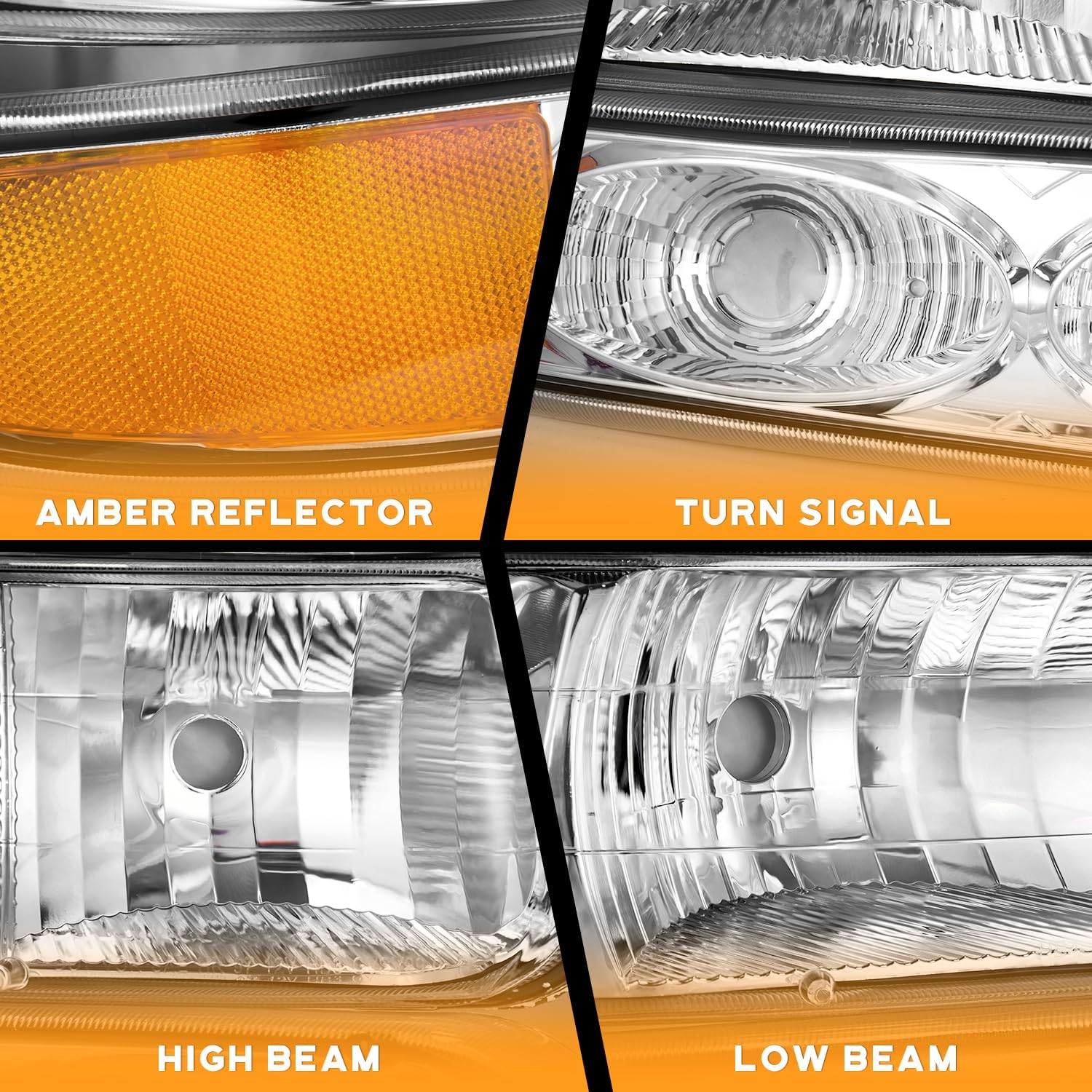 WEELMOTO Headlights Assembly for 99-02 Chevy Silverado 1500 2500; for 01-02 Silverado 1500HD 2500HD 3500HD, for 00-06 Tahoe Suburban 1500 2500 Headlight Bumper Turn Parking Signal Marker Light 4PCS