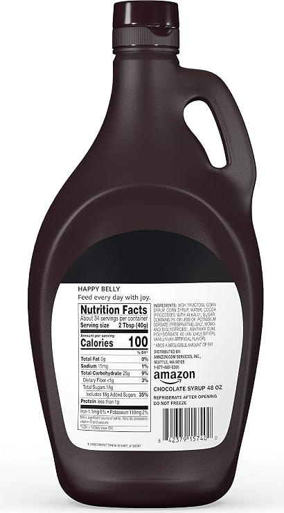 Amazon Brand - Happy Belly Chocolate Syrup, 48 oz, 3 Pound (Pack of 2)