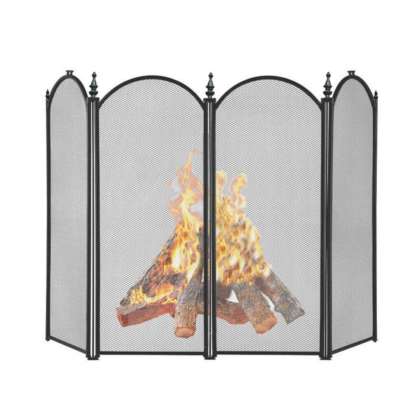 Salvachispas Chimenea Pantalla de chimenea grande 4 Panel de hierro de hierro Pantalla de chimenea Metal decorativo Malla de acero sólido cubierta de protección de chispa herramientas al aire libre Ac
