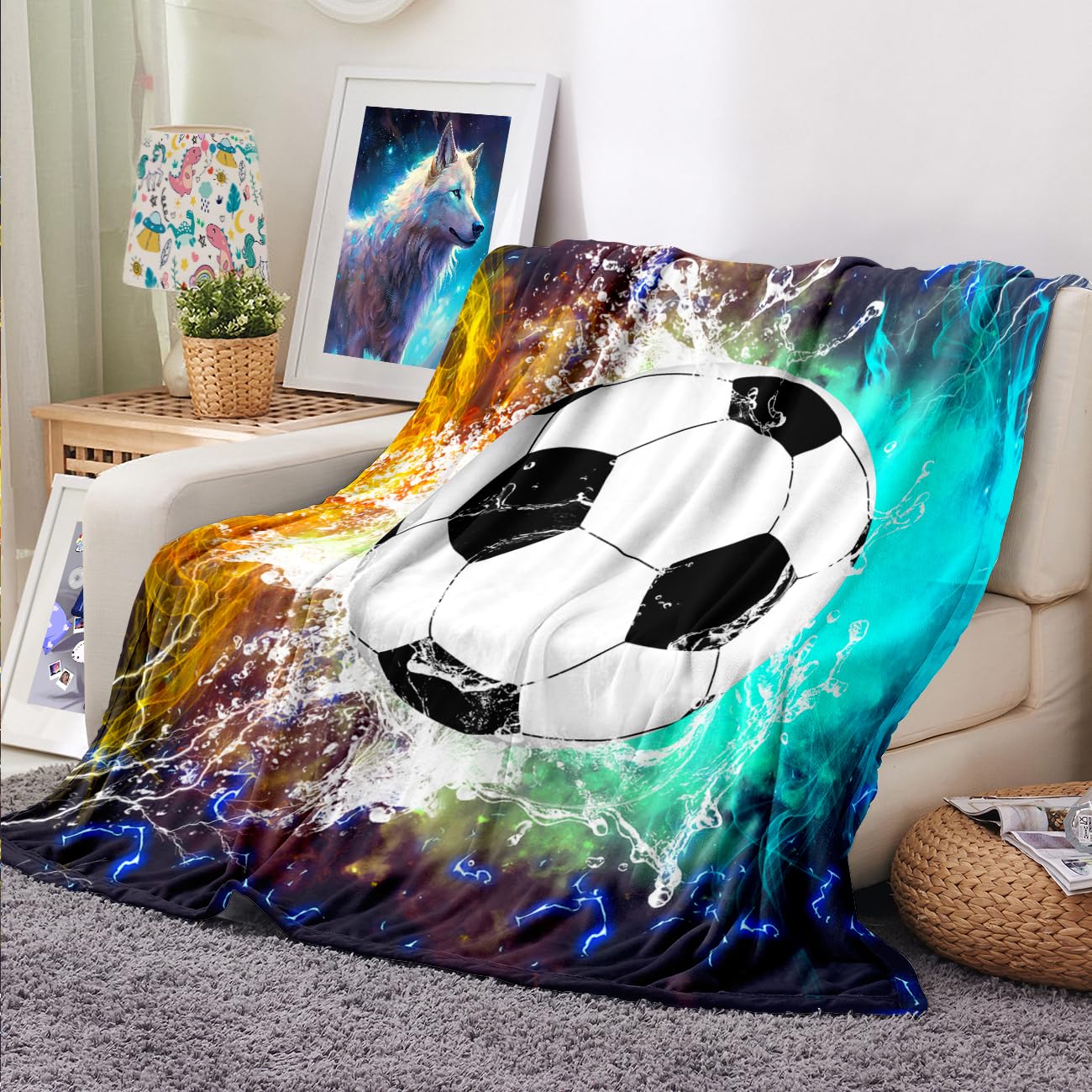 WJLBKGU Football & Soccer Blankets for Boys - Sports Blanket for Boys Bed Couch, Twin Size 60