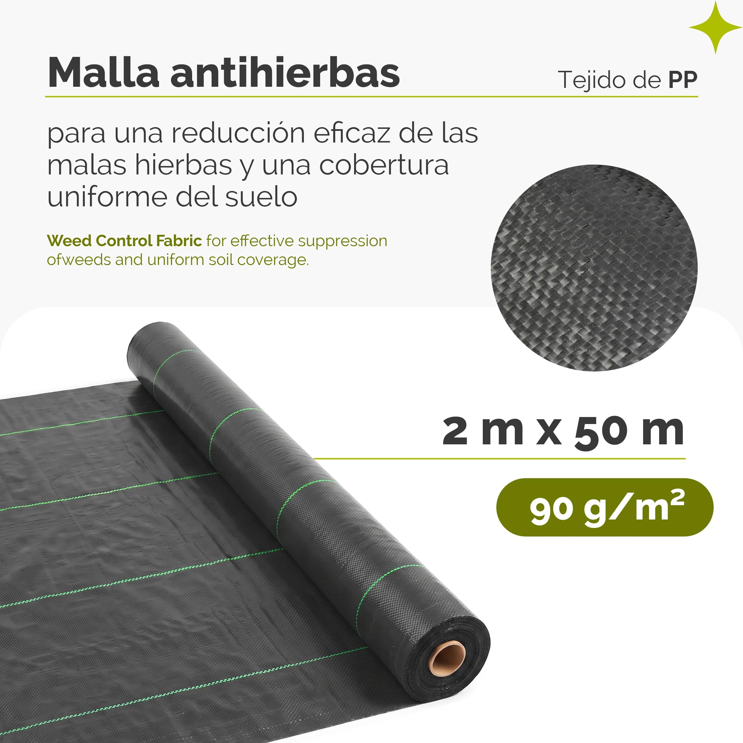 Garronda Malla Antihierbas de Tejido PP 90 g/m² 2 x 50 m 100 m² GD-0193