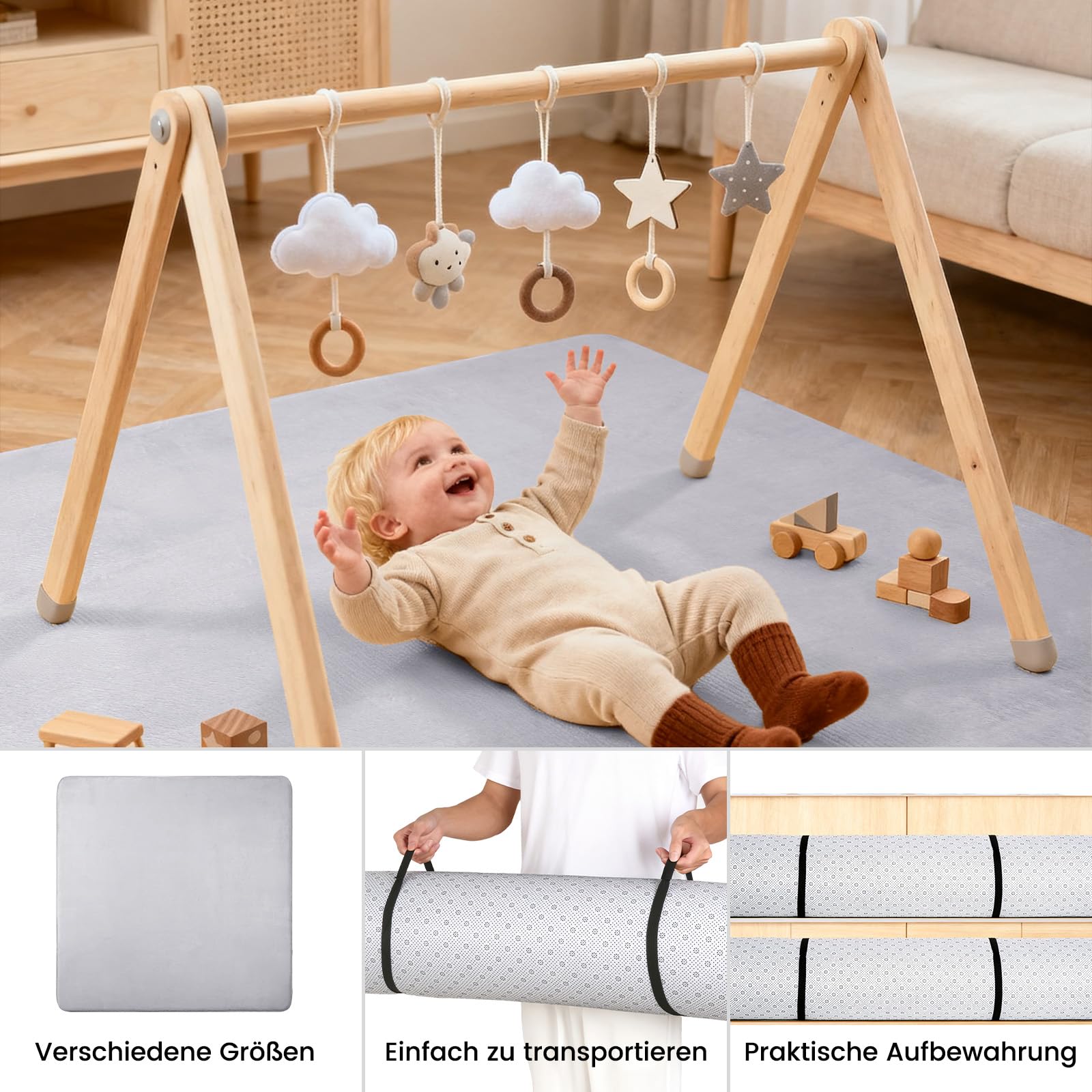 Alfombra para gatear para bebé, 150 x 180 cm, espuma de 3 cm de grosor, alfombra de juego ultra suave y tacto de felpa, para habitación infantil, fácil de limpiar, con base antideslizante