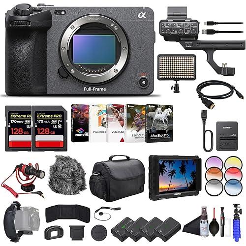 Sony FX3 Full-Frame Cinema Camera ILME-FX3, 4K Monitor, 2 x 64GB Memory Card, Bag, 3 x NP-FZ100 Compatible Battery, LED Light, Card Reader, Corel Photo Software, Rode Compact Mic, and More