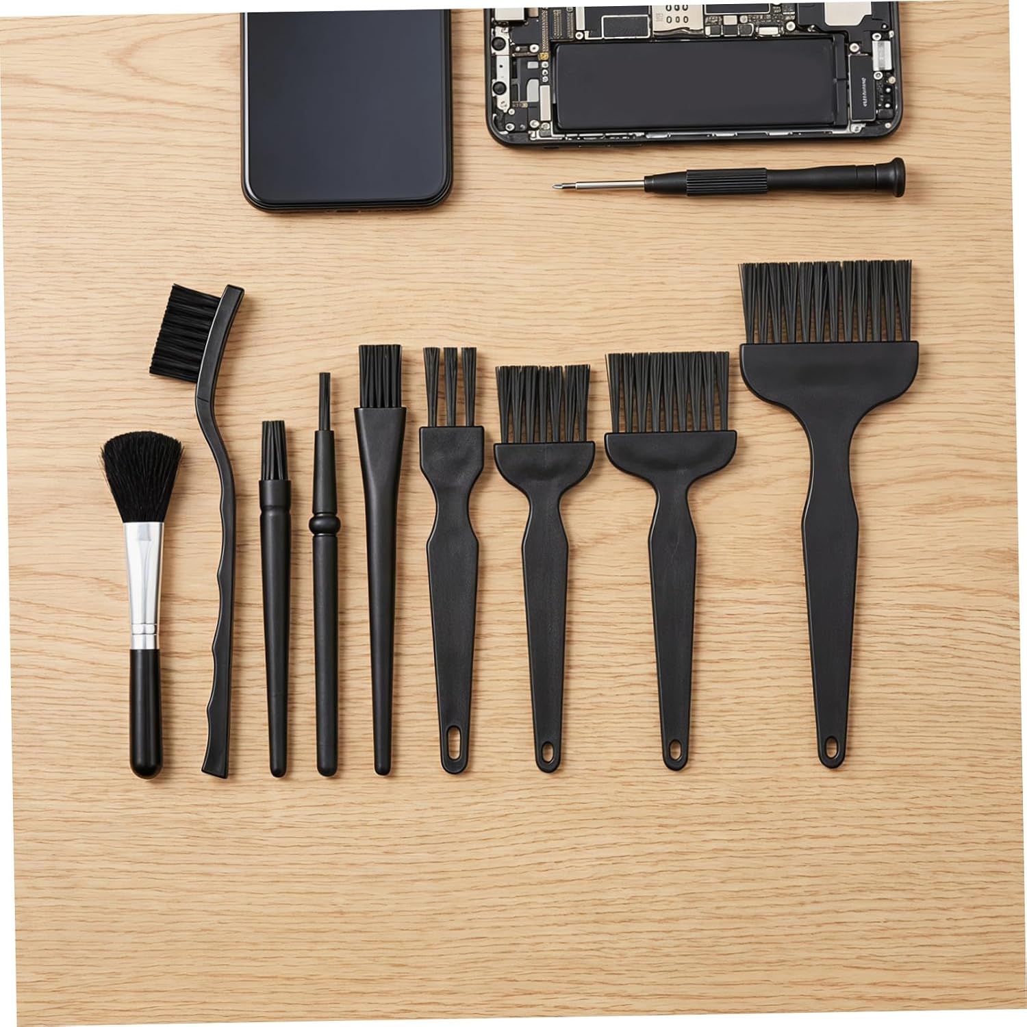 COLLBATH 9pcs Anti Static Electronics Cleaning Brush Kit for Detailed Cleaning of Keyboards and Electronic Devices Lightweight Plastic and Alloy Construction and Lab Use