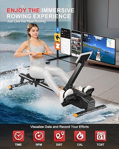 Miniatura 4 de Magnetic Rowing Machine, 350 LB Weight Capacity Rower Machine for Home Use, Tablet Holder and Comfortable Seat Cushion-New Version