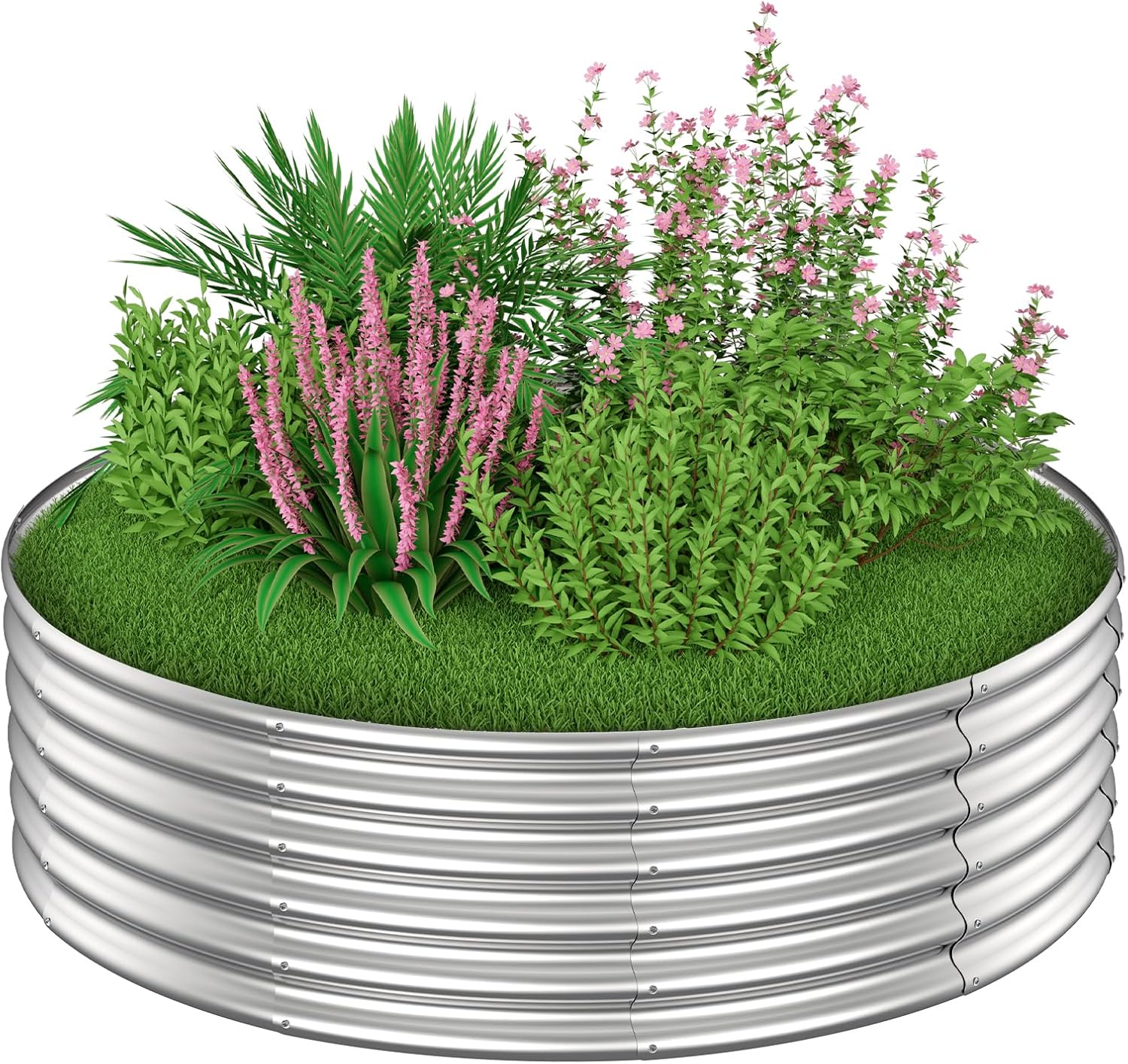 PINPON 4x4x1ft Round Galvanized Raised Garden Bed Outdoor, Large Metal Planter Box for Vegetables, Flower, and Herb Garden, Above Ground Galvanized Steel Garden Bed for Backyard, Patio