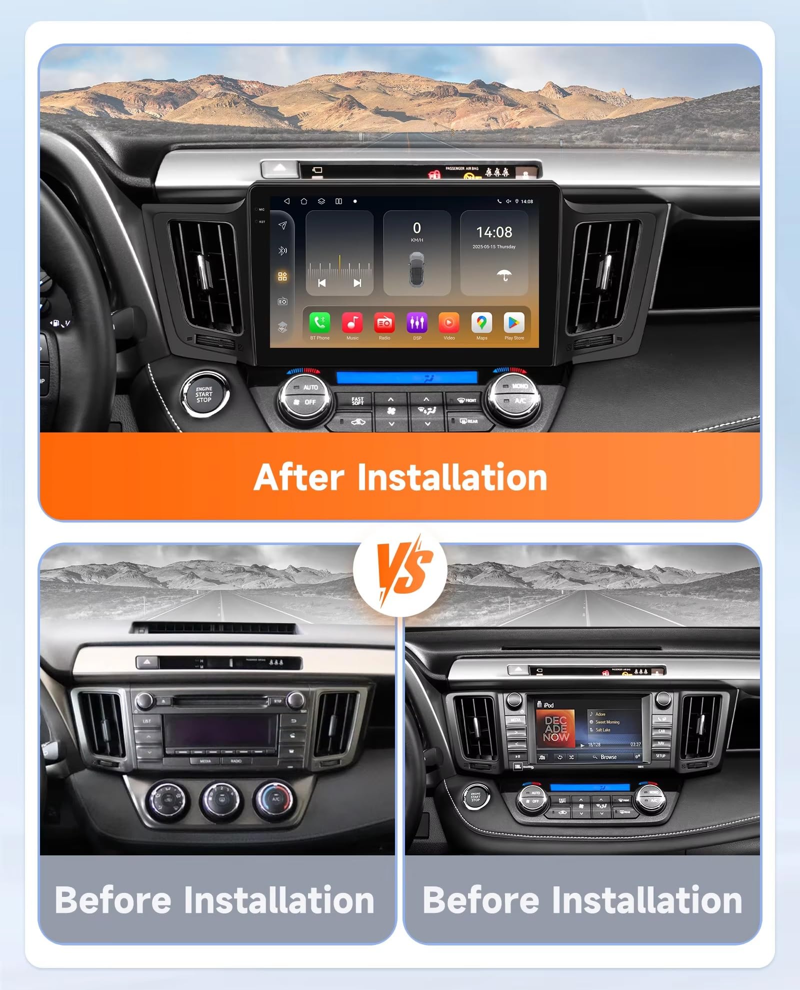 Radio samochodowe Android 15 2 DIN z 10-calowym ekranem dotykowym do Toyoty RAV4 RAV 4 2013-2017 z kamerą cofania/Carplay/BT/FM/GPS/USB/WIFI/sterowaniem z kierownicy/audio samochodowe (EP70