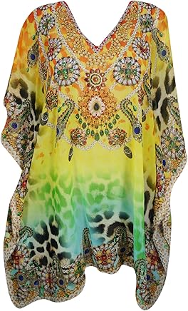 Mogul Interior Womens Caftan Digital Printed Kimono Kaftan Dress One Size