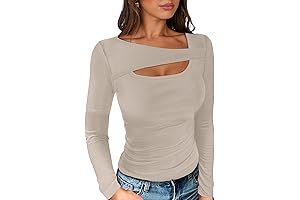 Women's Sexy Long Sleeve Cutout Top: Ribbed Fit, Chic Style