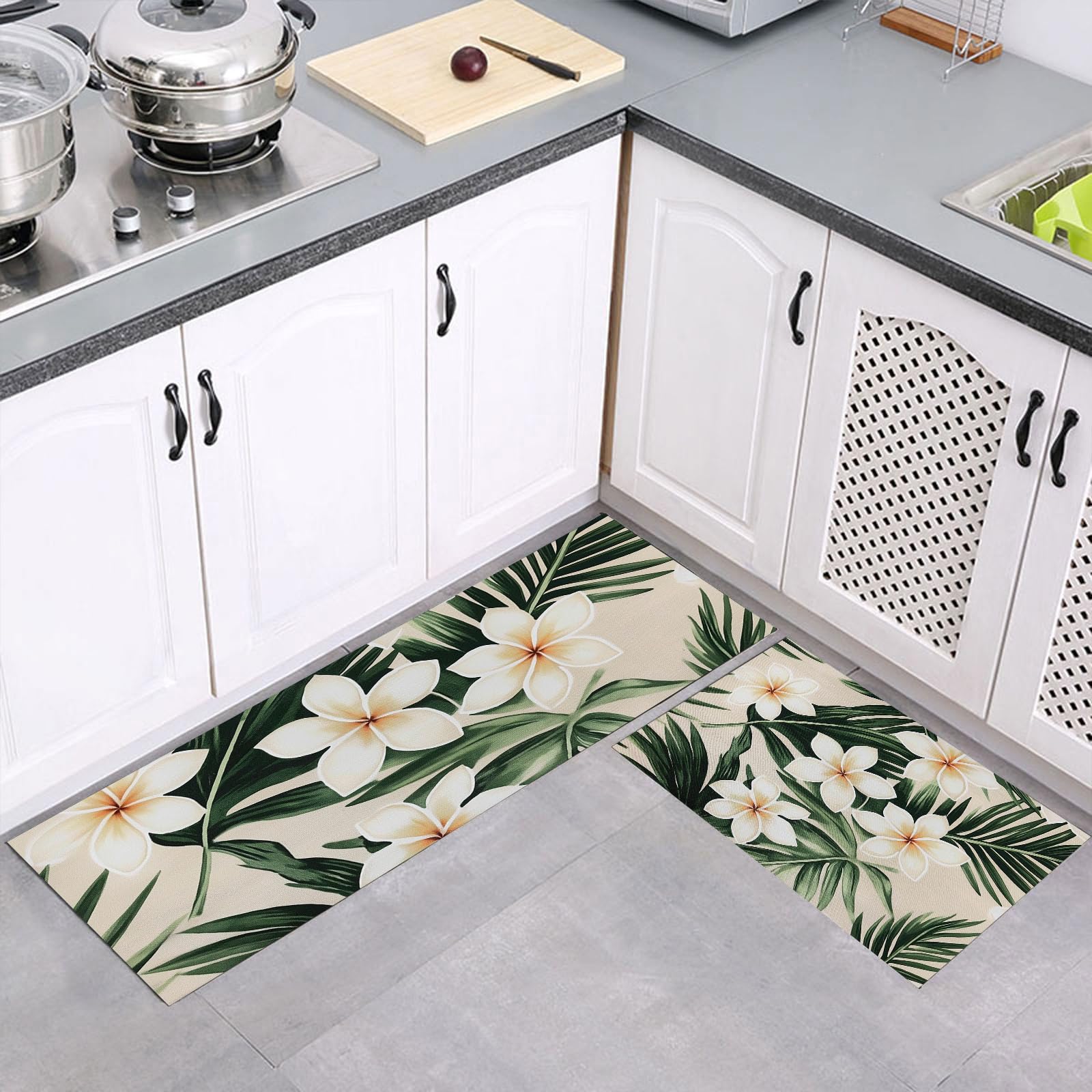 Tapetes de cocina antideslizantes y lavables de 43x150cm con estampado de flores