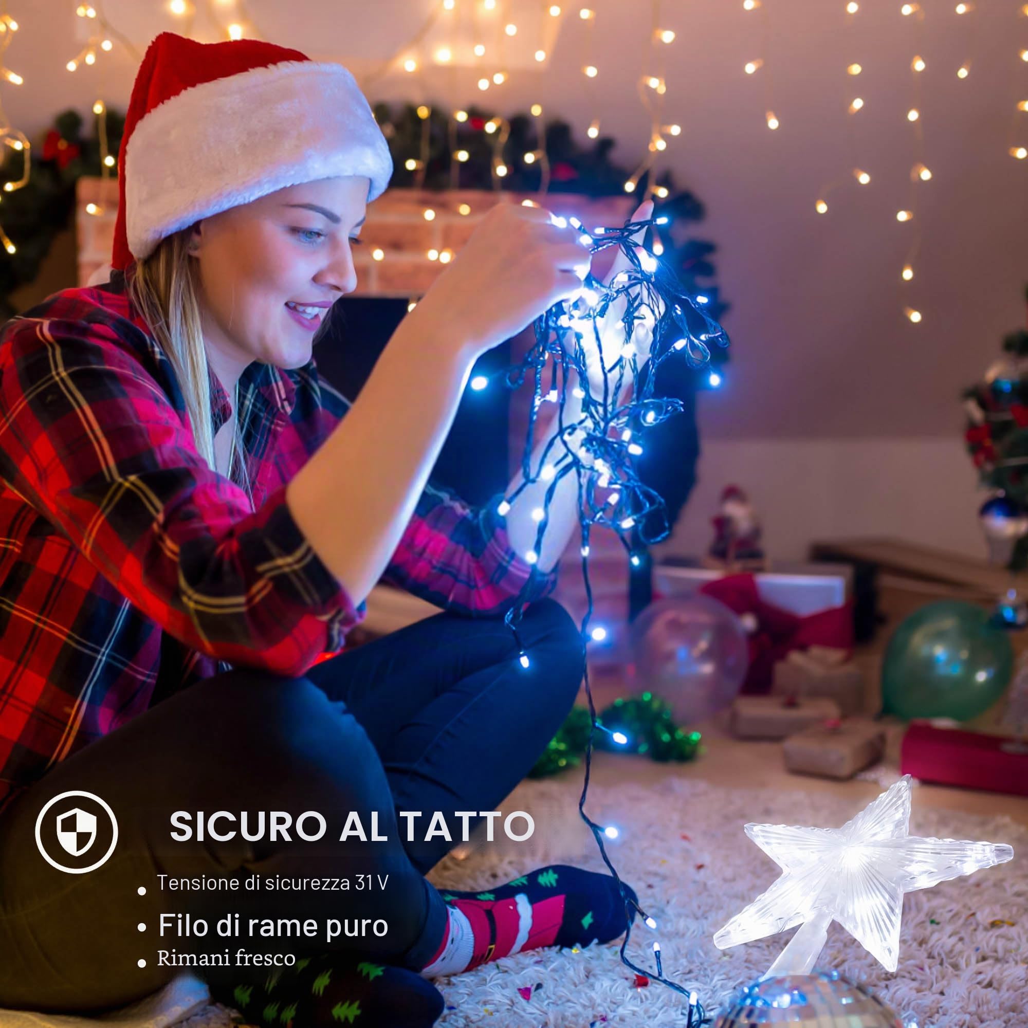 aneeway Ghirlanda luminosa natalizia bianca fredda, 2 m 410 LED Fairy Lights 8 modalità di illuminazione, funzione memoria per interni esterni, finestra, Natale, matrimonio, compleanno, casa, camera
