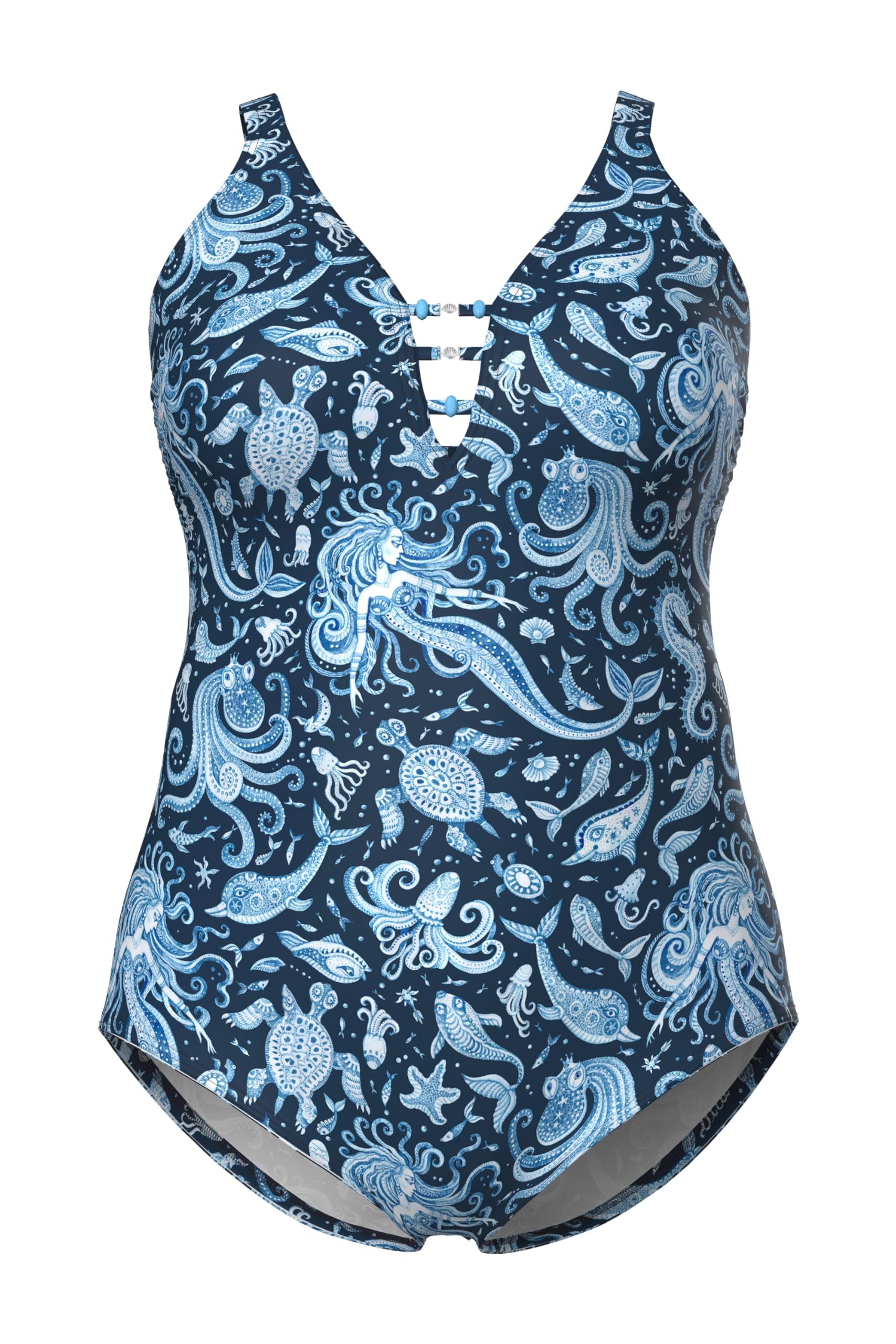Ulla Popken Damen große Größen Übergrößen Plus Size Badeanzug, Meerjungfrau, Softcups, recycelt 846763