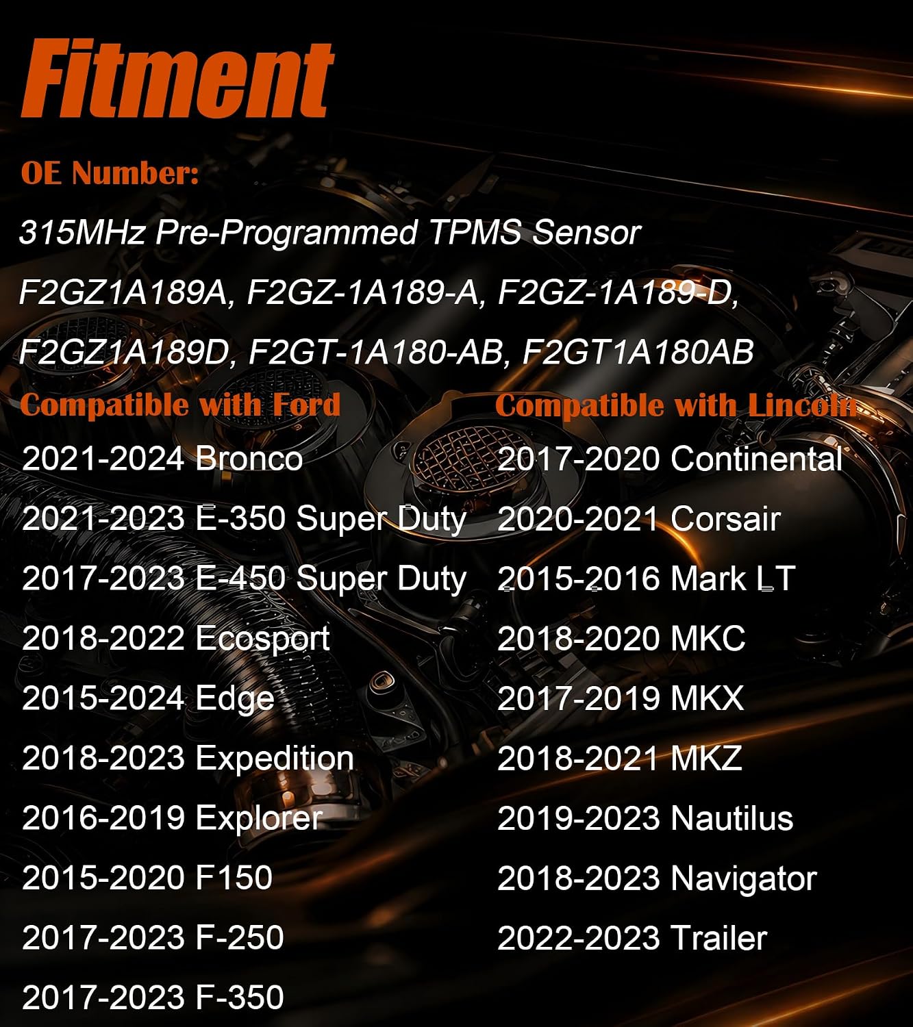 Pre-Programmed TPMS Sensor Tire Pressure Monitoring Sensor HC3T1A180AB fit for Ford Edge Escape Expedition Explorer F150 Flex Fusion Ranger Transit, fit for Lincoln Navigator - 315MHz (4)