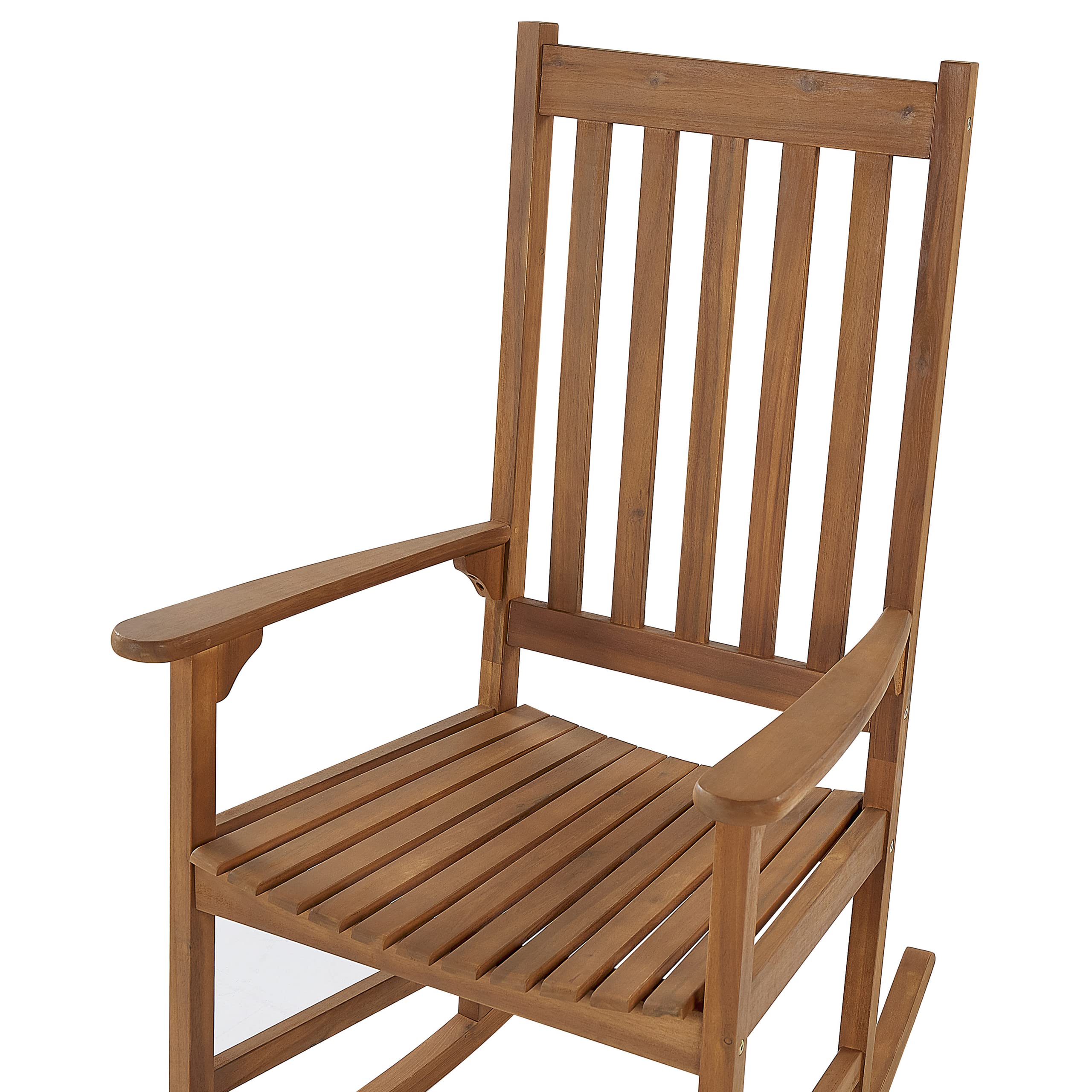 Beliani Chaise à Bascule en Acacia Bois Clair Haut Dossier et Assise Epaisse Classique Bojano