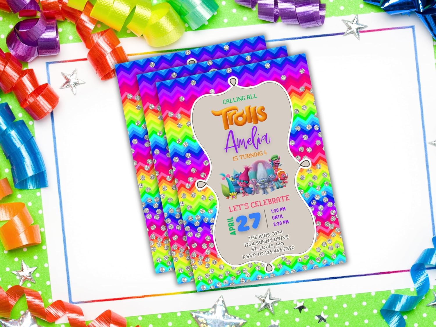 Customized - Birthday Invitation - Trolls, Personalized (20 Count with envelopes)