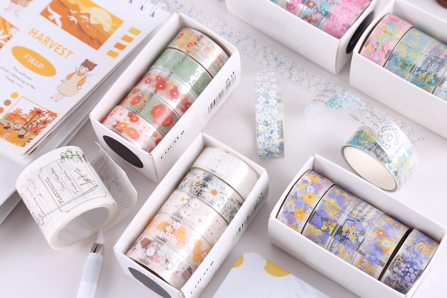 YUBBAEX 5 Rolls Floral Washi Tape Set PET Decorative Flowers Patterns Transparent Masking Tapes for Arts, DIY Crafts, Journals, Planners, Scrapbook, Wrapping (Lavender) image 5