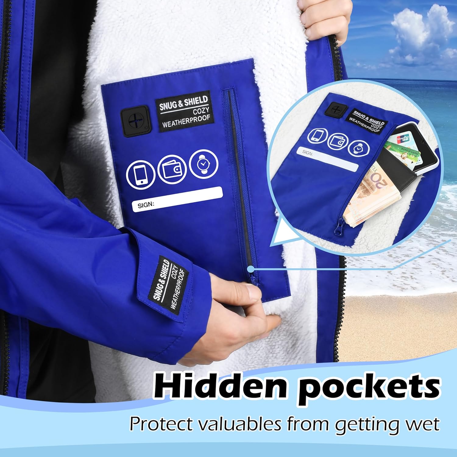 Catalonia Swim Parka for Men Women, Oversized Waterproof Surf Jacket, Warm Sherpa Lined Coat, Changing Poncho Robe - Image 4