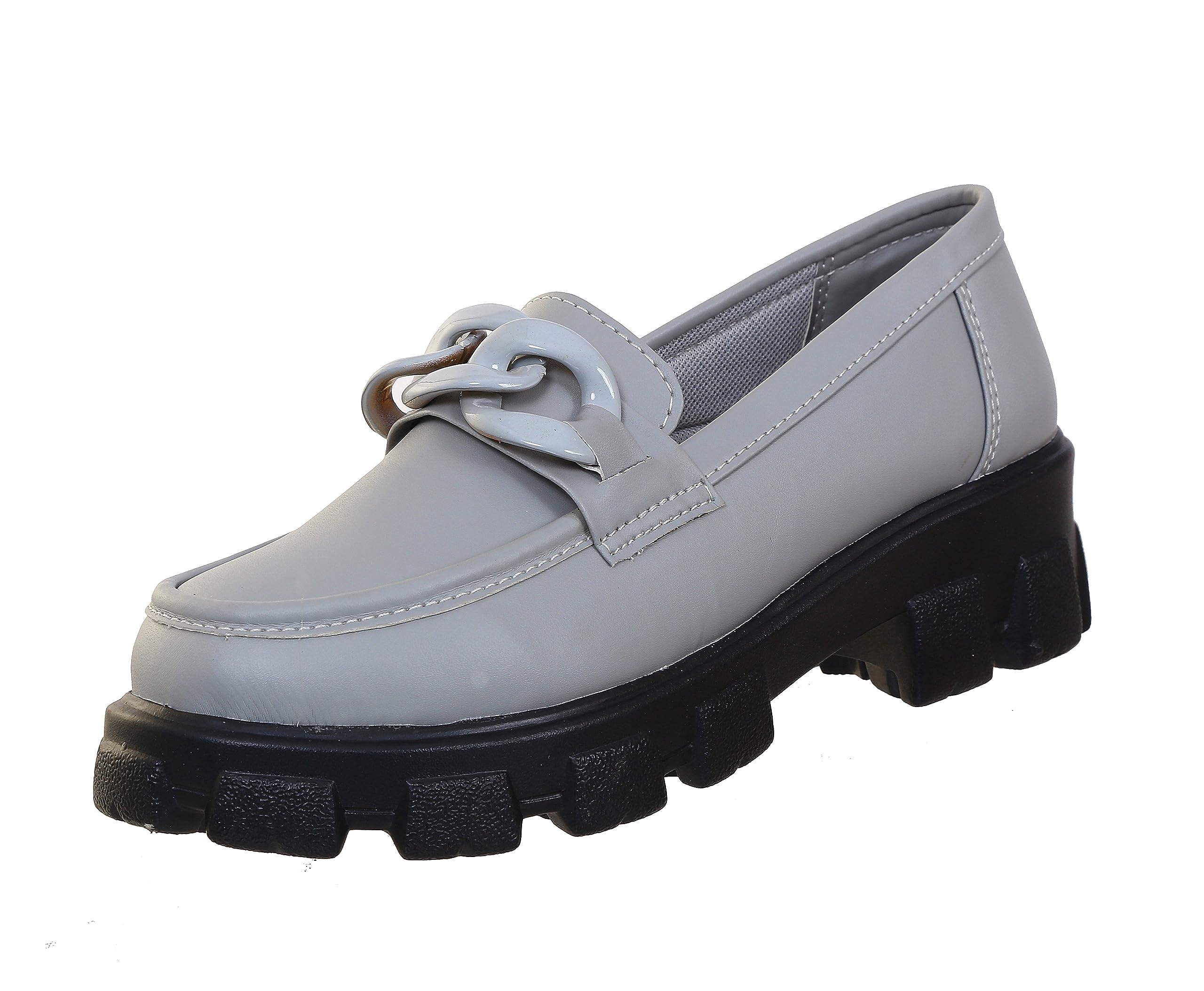 CatBird Womens Grey Faux Leather Chain Buckle Loafer Shoes 8 UK (B0CGHN56J9) Amazon Price History, Amazon Price Tracker