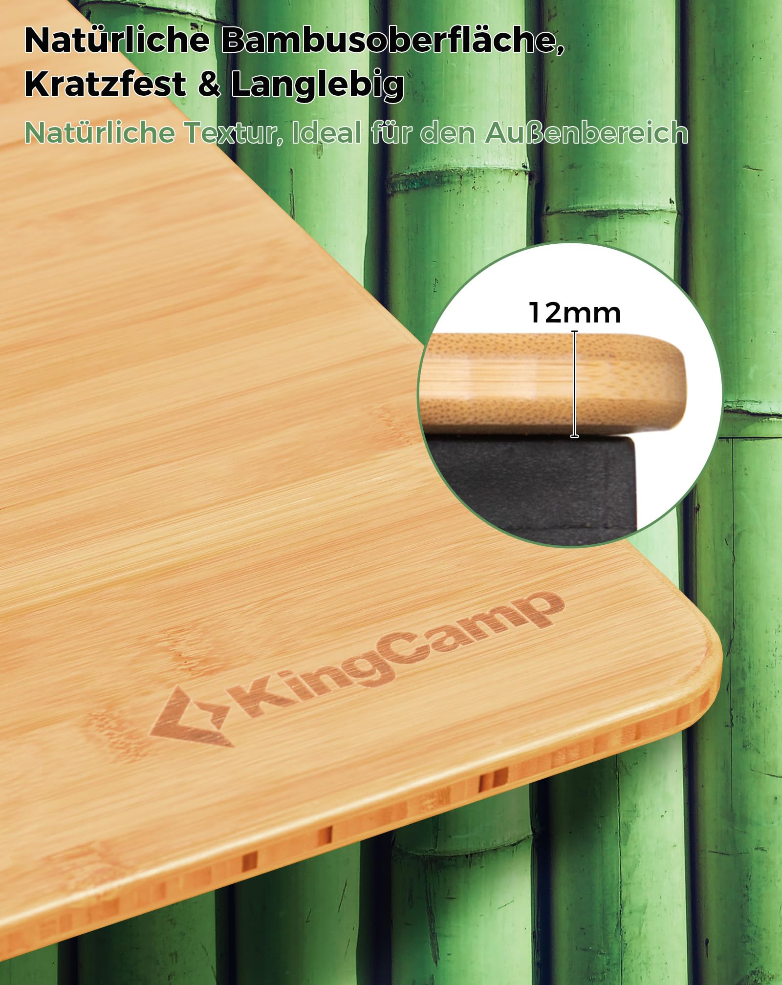 KingCamp Campingküche faltbar mit Spüle, Campingschrank Bambus,Outdoor Küche Klappbar mit Stauraum, Windschutz&Lampenhalter,Stabiler Aluminiumrahmen,Reiseküche,Camping Möbel für BBQ Picknicks