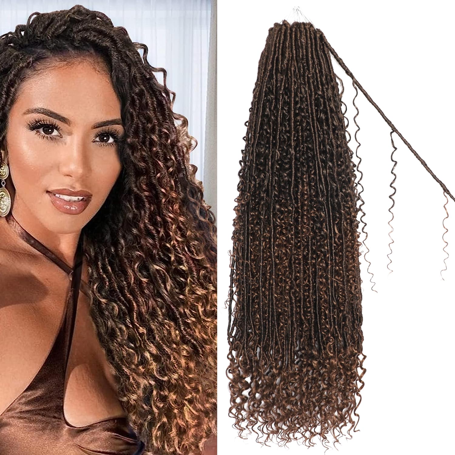 Boho Locs Crochet Hair 18 Inch Goddess Braids Crochet Hair for Black Women 8 Packs Boho Faux Locs With Curly Ends Pre Looped Bohemian (T30#