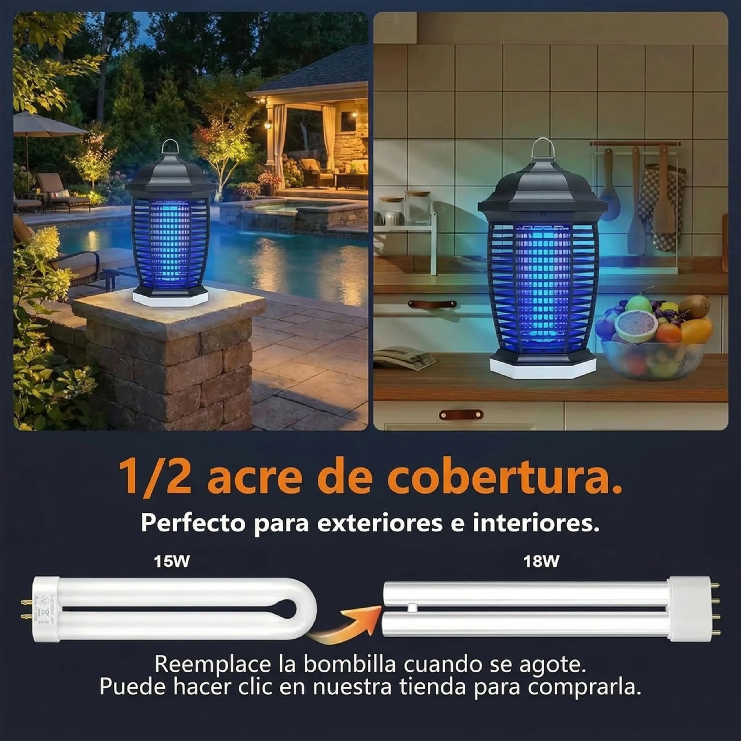 seenlast Lampara Antimosquitos, 4000V 18W Mata Mosquitos Electrico con Luz UV, Mata Moscas Electrico IPX4 Impermeable Area Efectiva 80-100m² para Interior y Exterior - 4