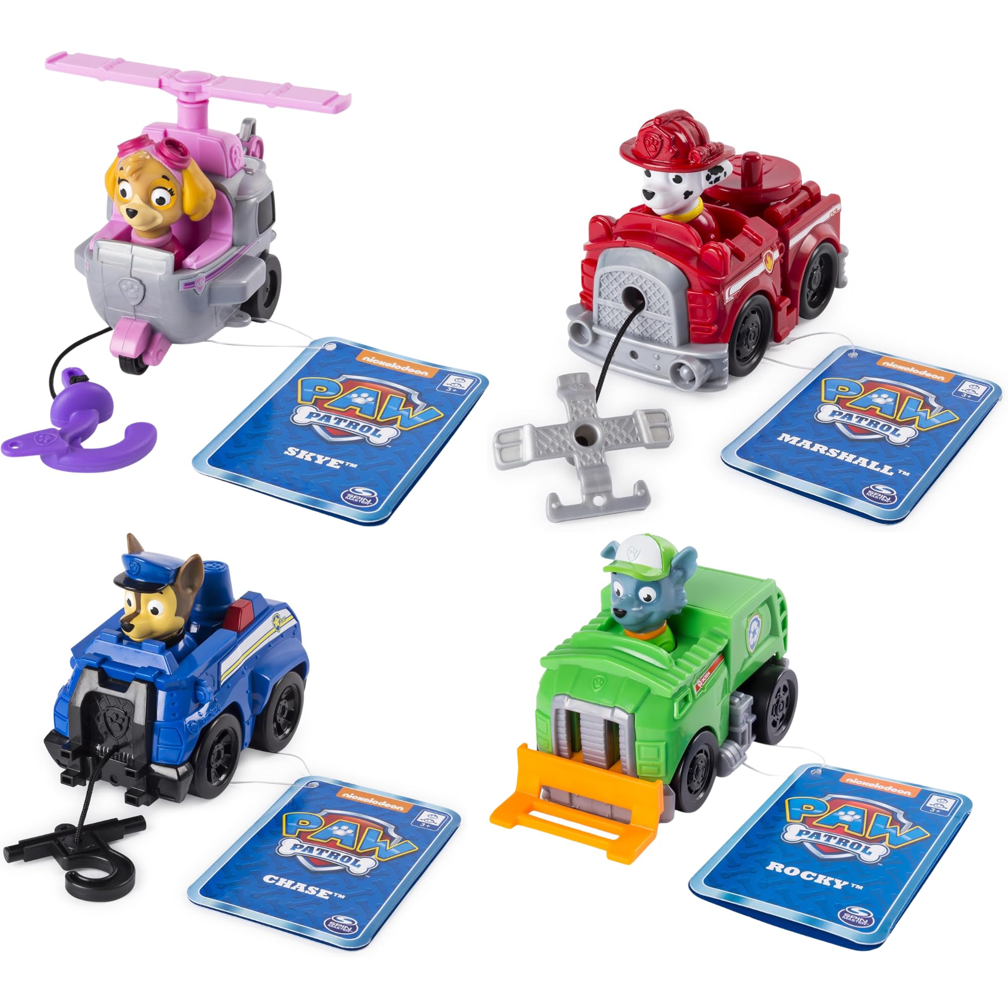 Paw Patrol - Mini Rescue Animal Sea Patrol Vehicle - 9cm Rescue Vehicle With Extendable Grapple - (Set of 4)
