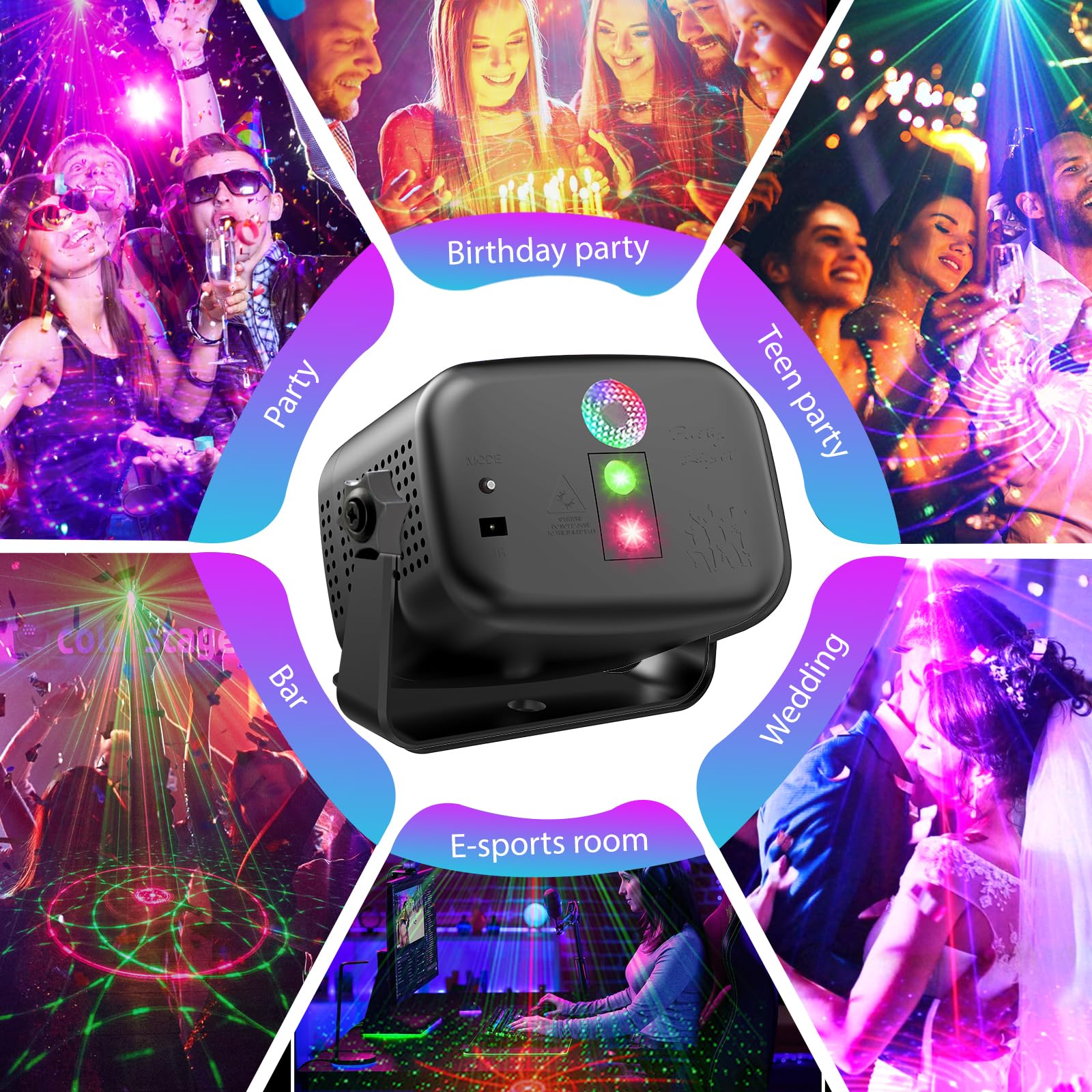 Luz de discoteca Luz de fiesta Discoteca controlada por voz Mini luz LED de escenario con mando a distancia Luz estroboscópica RGB con 60 efectos de luz para discotecas Fiestas infantiles Cumpleaños