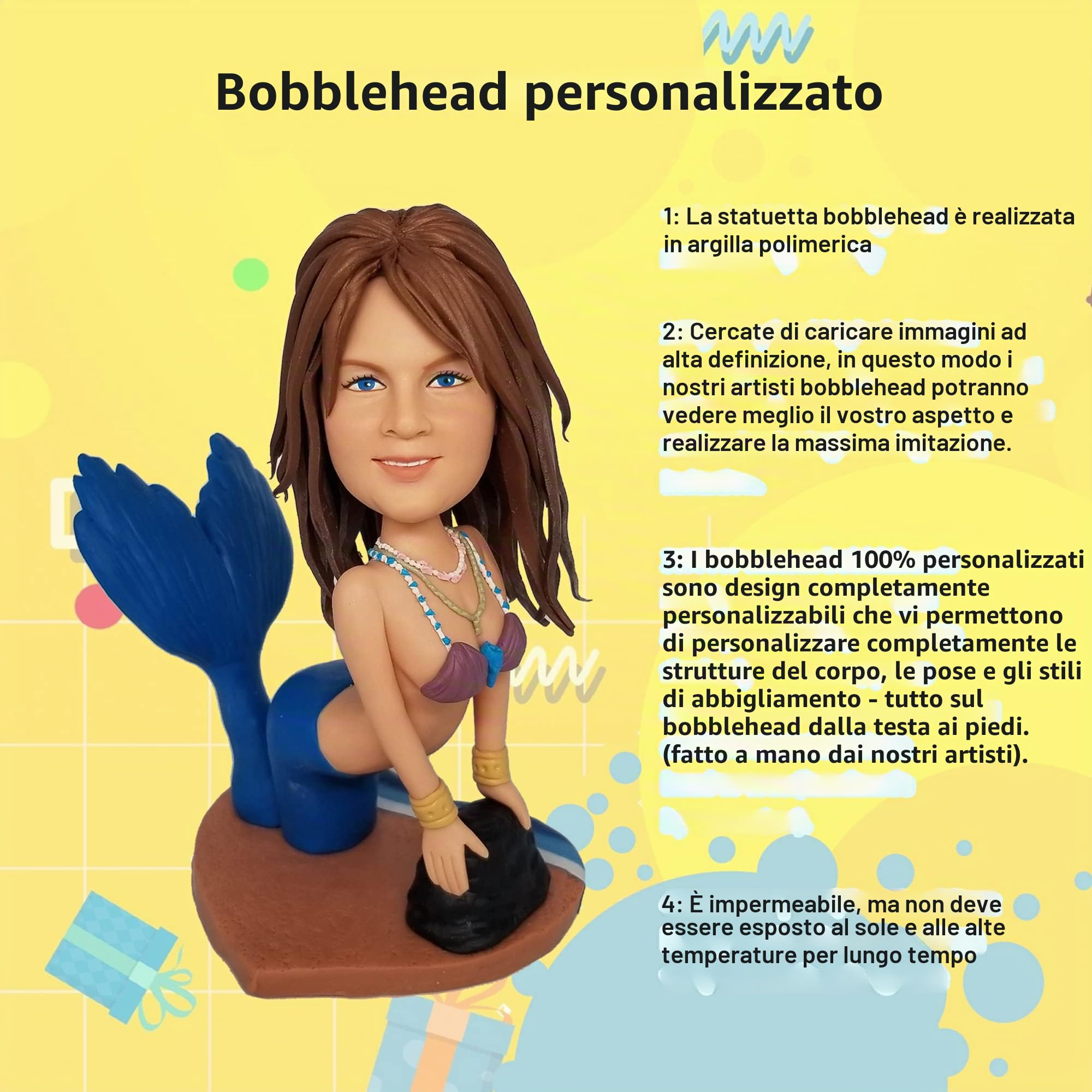 Figurine su Misura Bobble-Heads Uomo in Abito Blu, Bambole Personalizzate, Statuette da 6 Pollici con Testa a Molla, Regalo di Compleanno Fatto a Mano per Papà