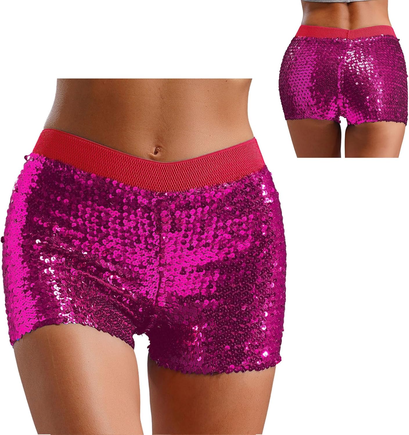 Alvivi Shiny Sequins Shorts for Women Hip Hop Disco Dance Costume Sparkly Pole Dancing Rave Bottoms