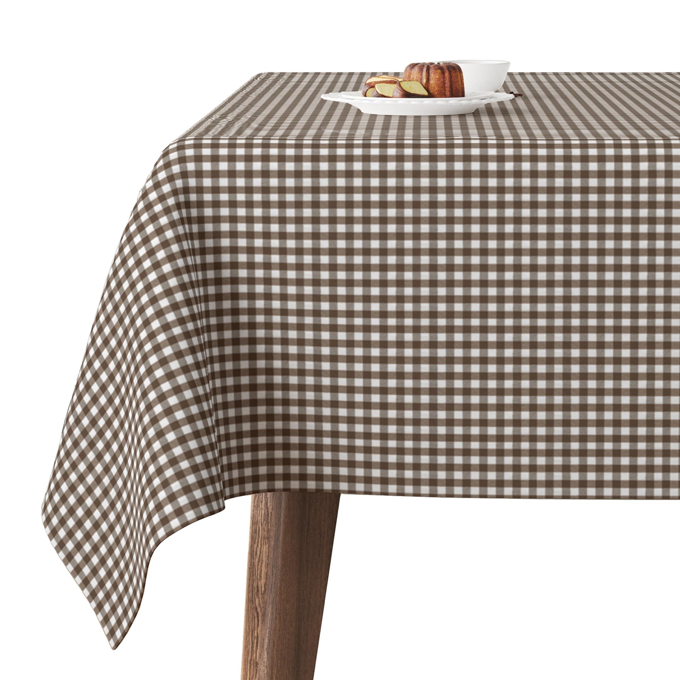 Martina Home TEFLONATED TABLECLOTH MADE Petit Vichy BROWN 260X140 CM