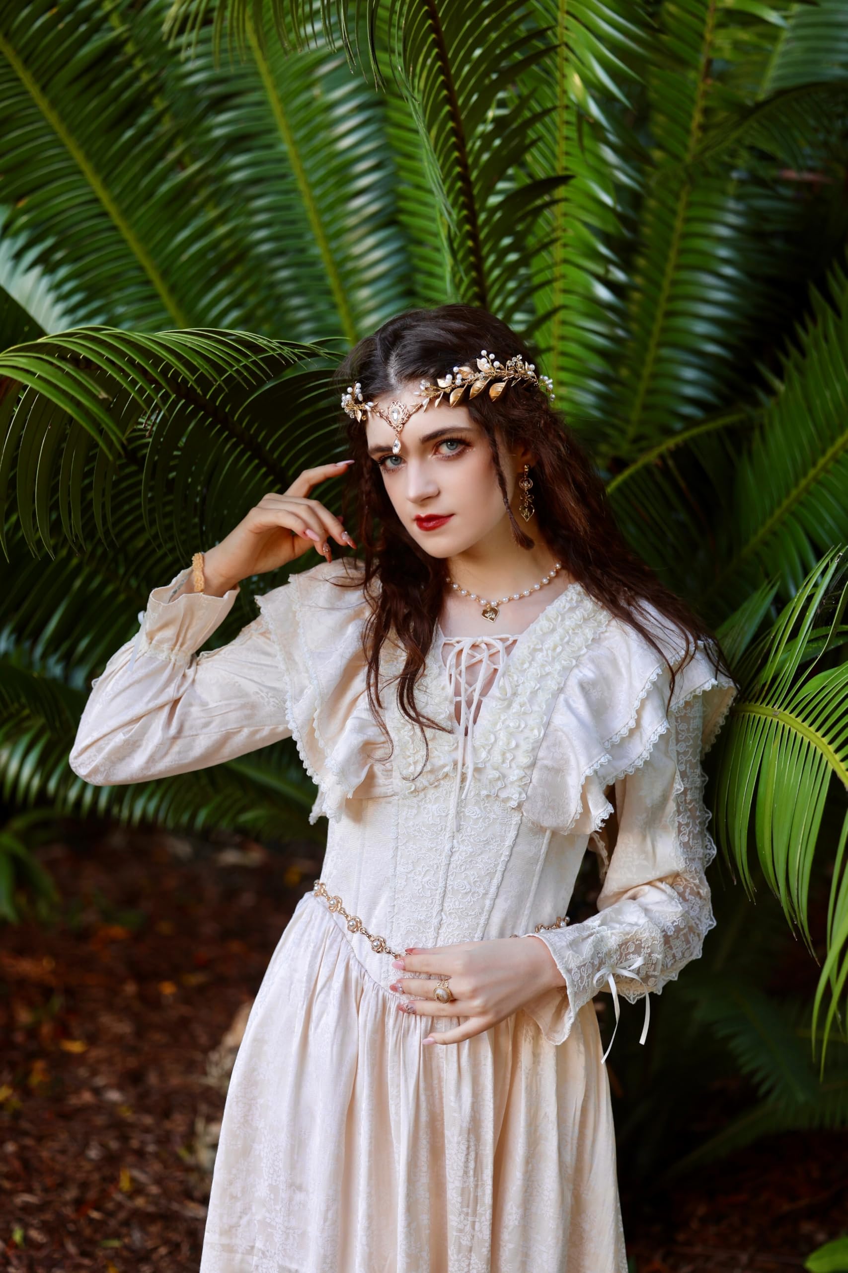Gold Elf Flower Crown Fairy Floral Headband Elf Princess Renaissance Costume S90b45a3179494af0a3599cf177518  main image 2
