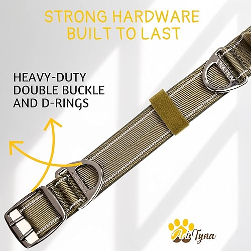 Miniatura 3 de ADITYNA Collar de perro resistente con asa, collar reflectante verde para perros medianos, ancho, grueso, táctico, acolchado suave, perfecto para